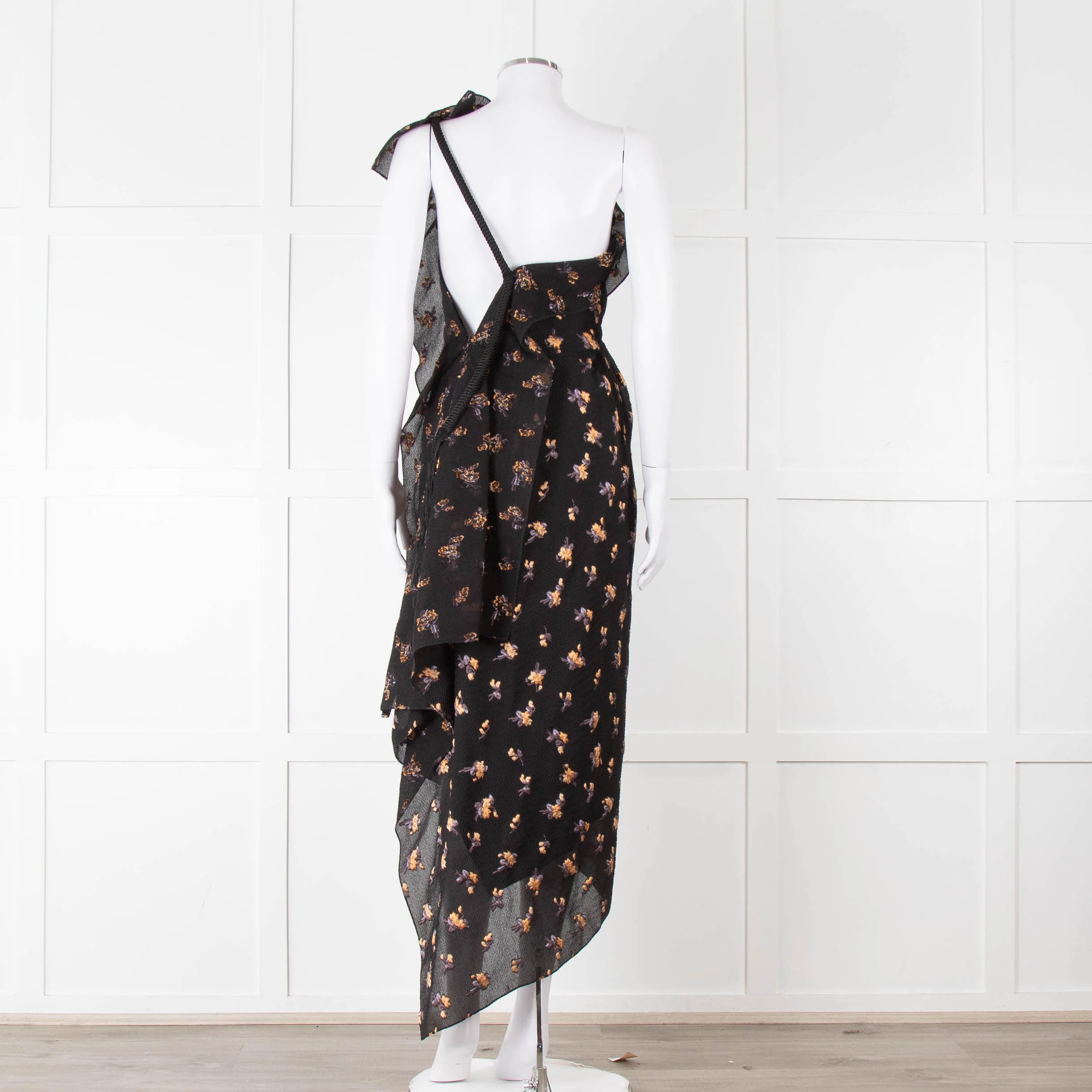 Roland Mouret Black Crinkle Floral One Shoulder Dress - Image 5