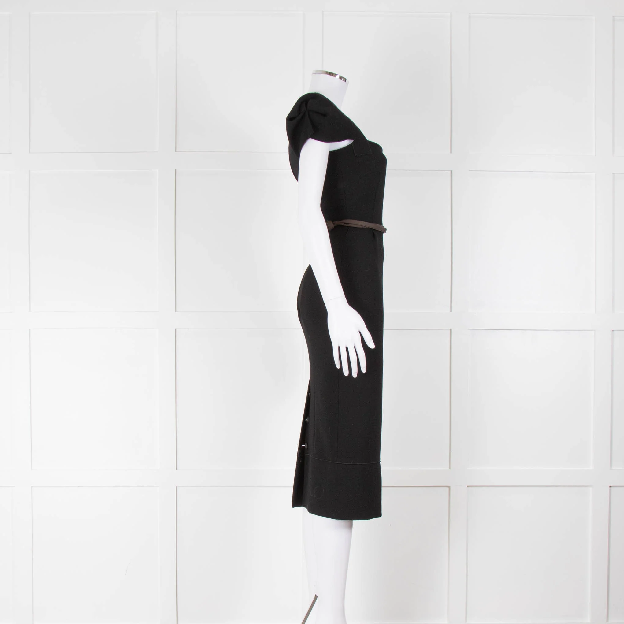 Roland Mouret Black Structured Cut out Shift Dress with Knotted Waist Belt - Image 2