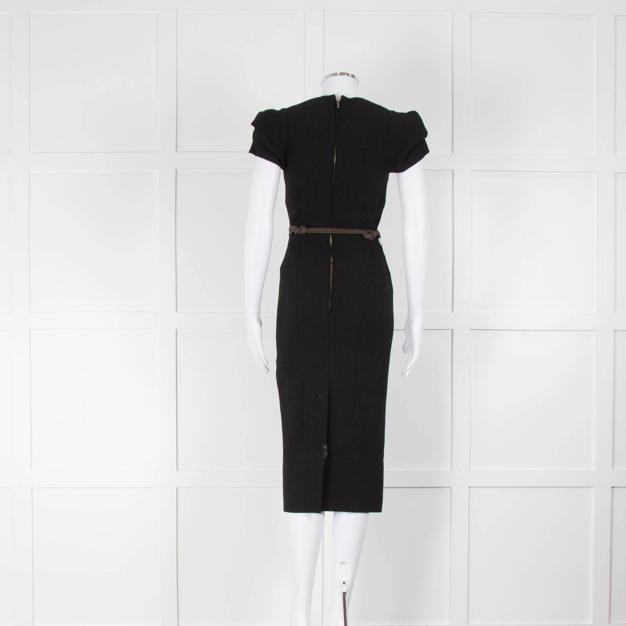 Roland Mouret Black Structured Cut out Shift Dress with Knotted Waist Belt - Image 3