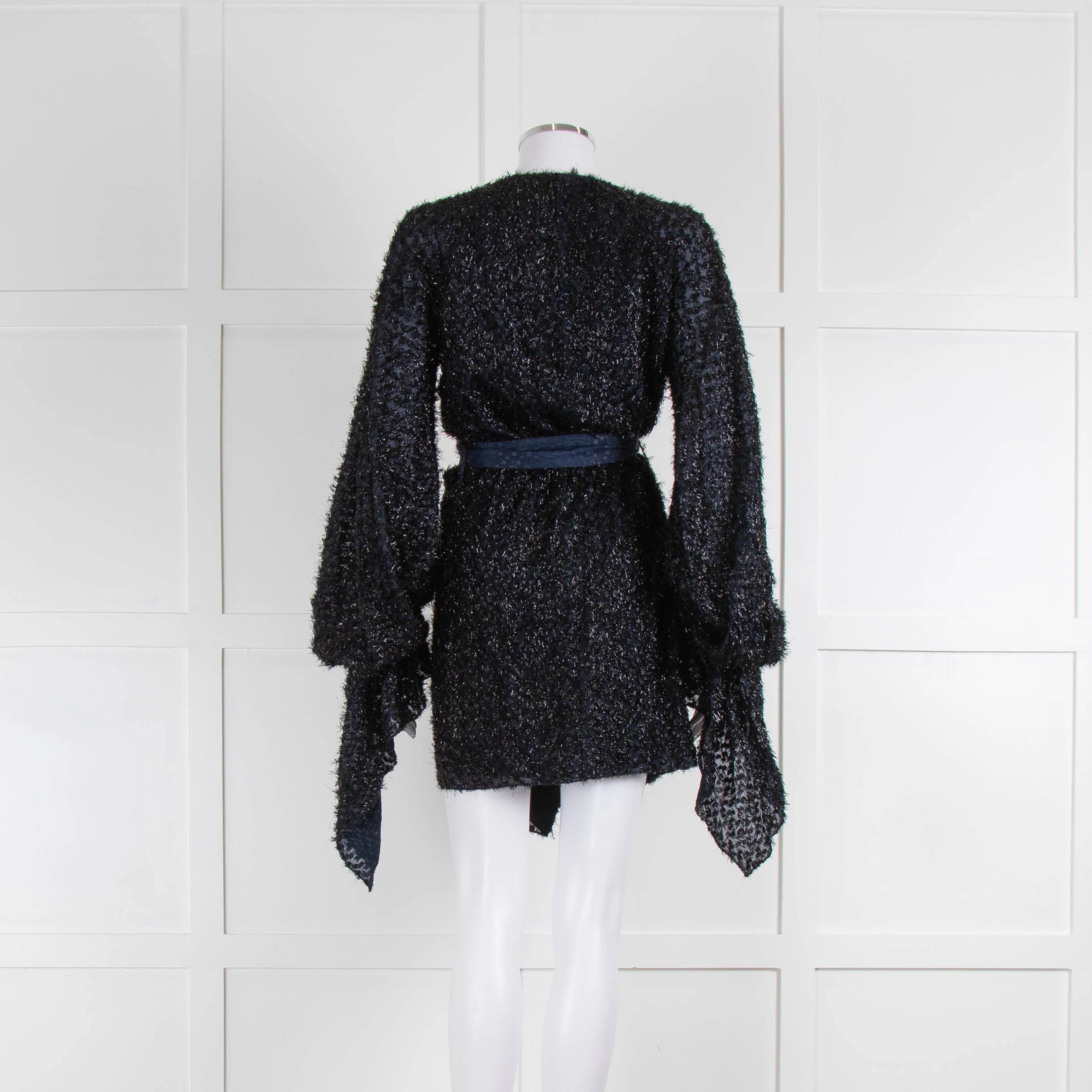 Roland Mouret Navy Blue Tinsel Long Sleeve Mini Dress - Image 3