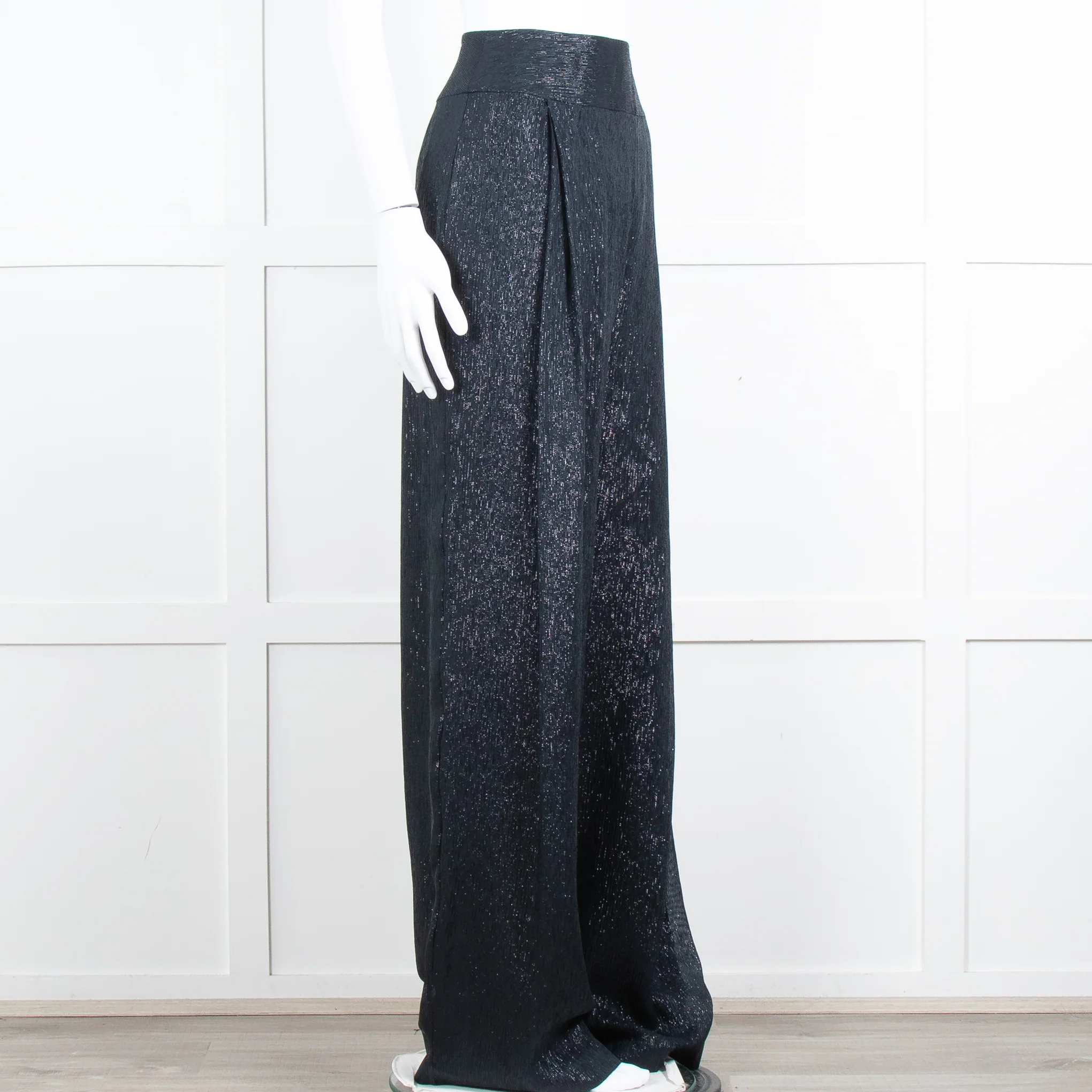 Roland Mouret Navy Chiffon Lurex Wide Leg Trousers - Image 2