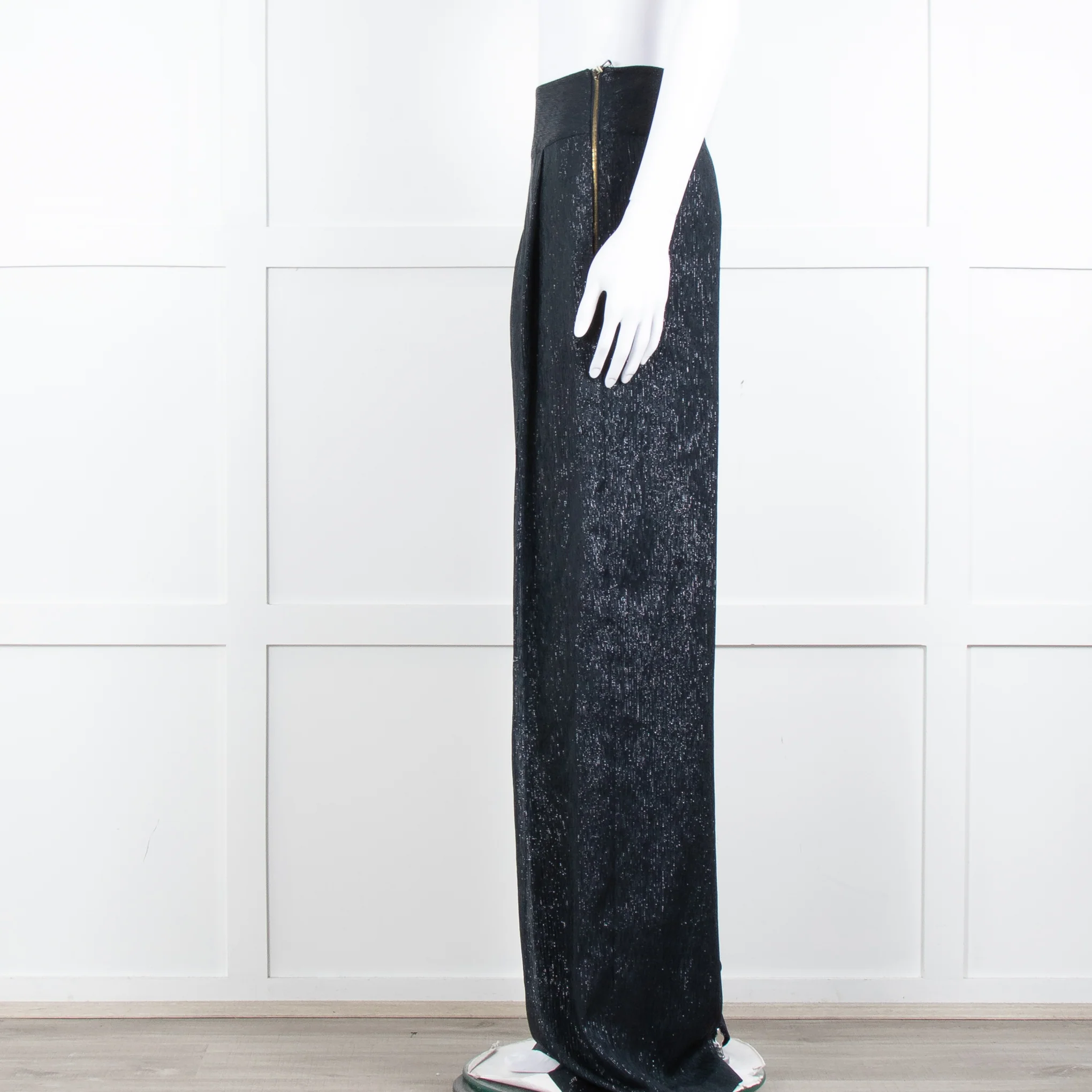 Roland Mouret Navy Chiffon Lurex Wide Leg Trousers - Image 7