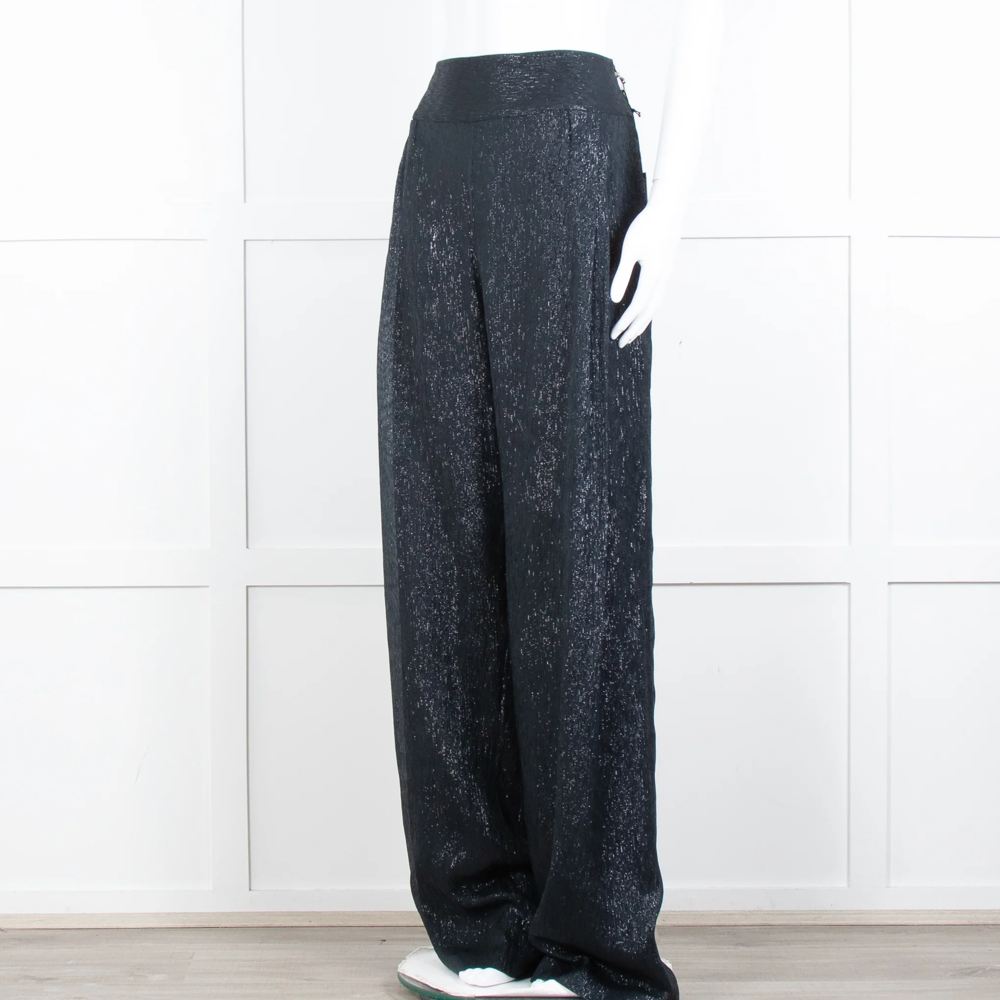 Roland Mouret Navy Chiffon Lurex Wide Leg Trousers - Image 8