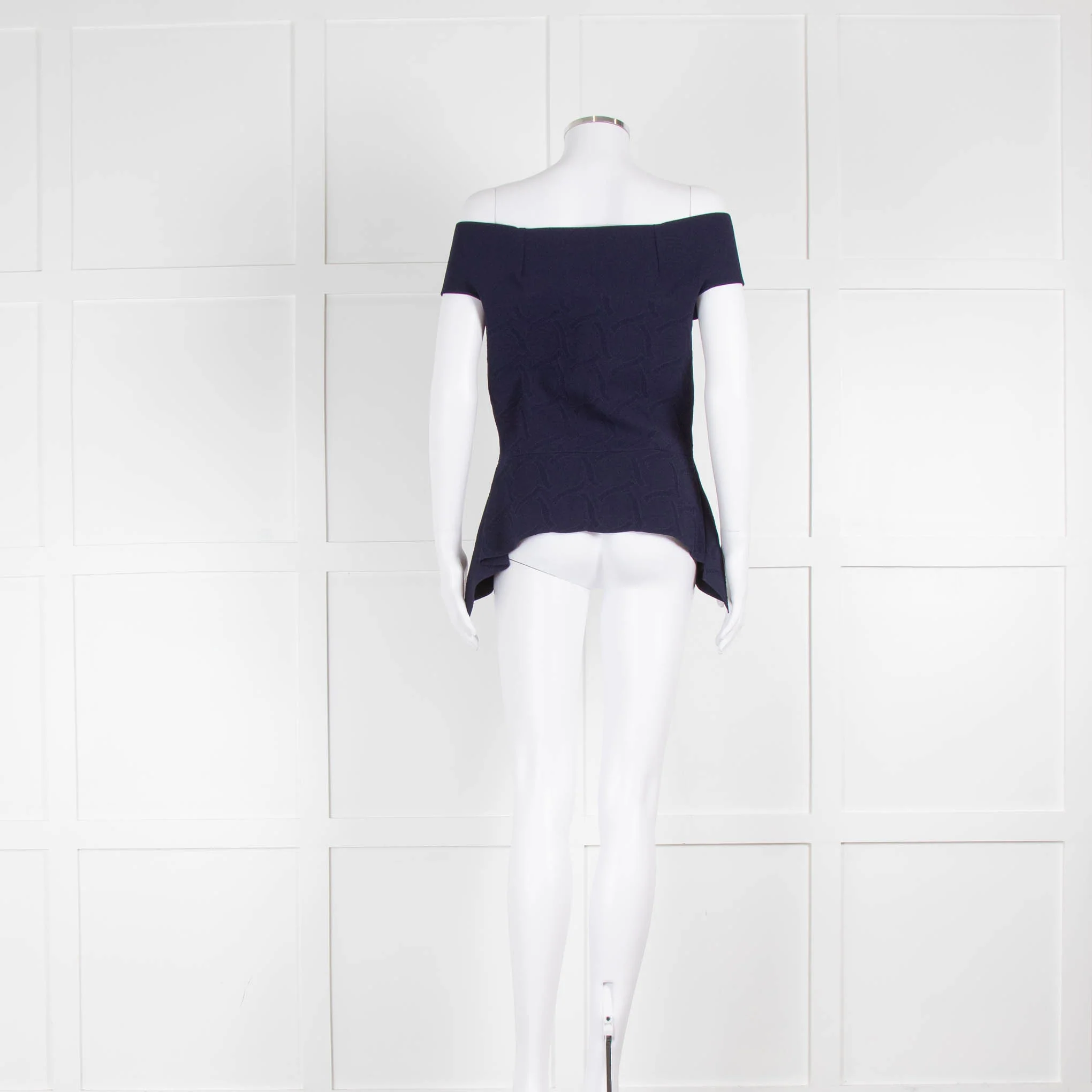 Roland Mouret Navy Stretch Jacquard Square Neck Top - Image 3
