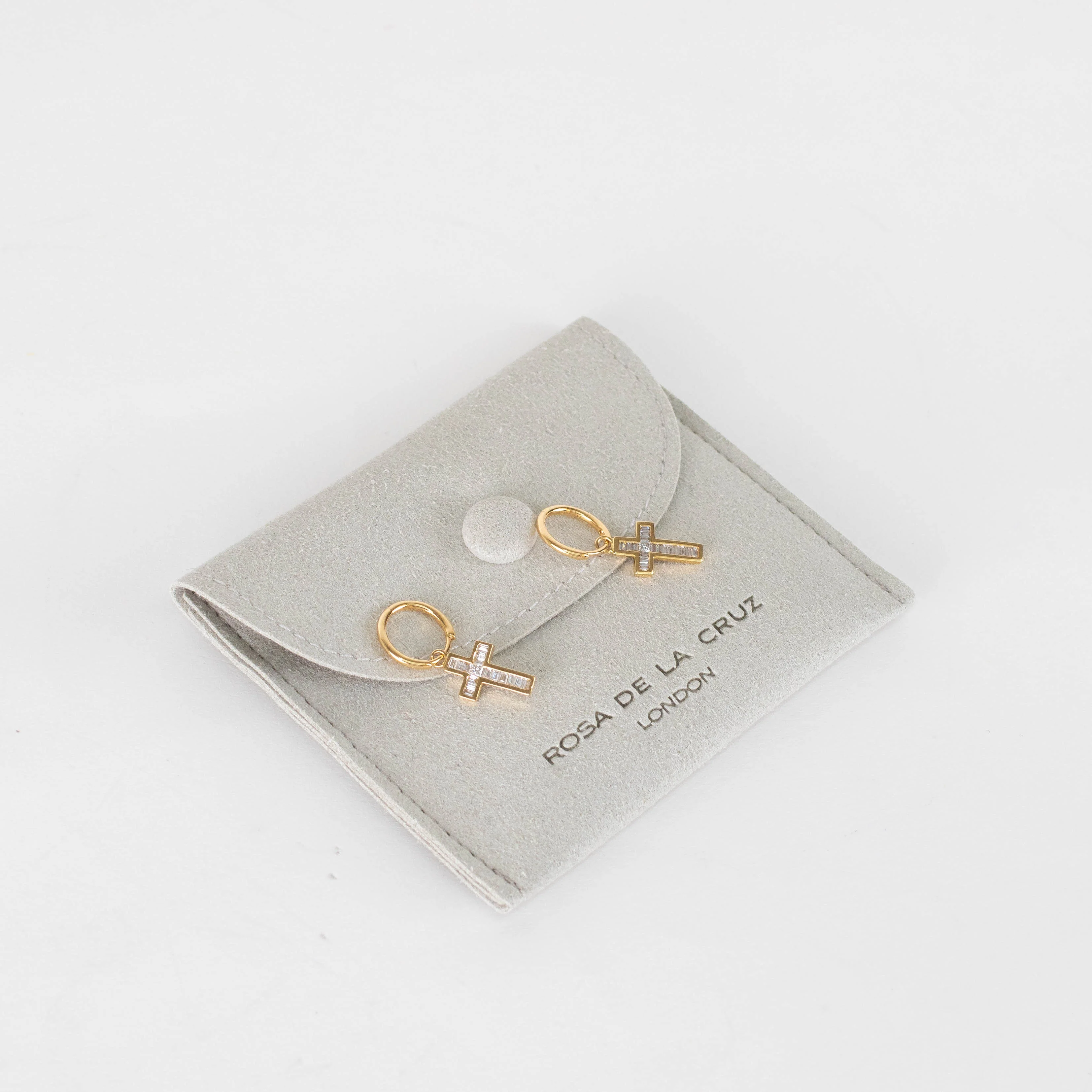 Rosa de la Cruz 18k Yellow Gold and Baguette Diamond Drop Hoops - Image 3