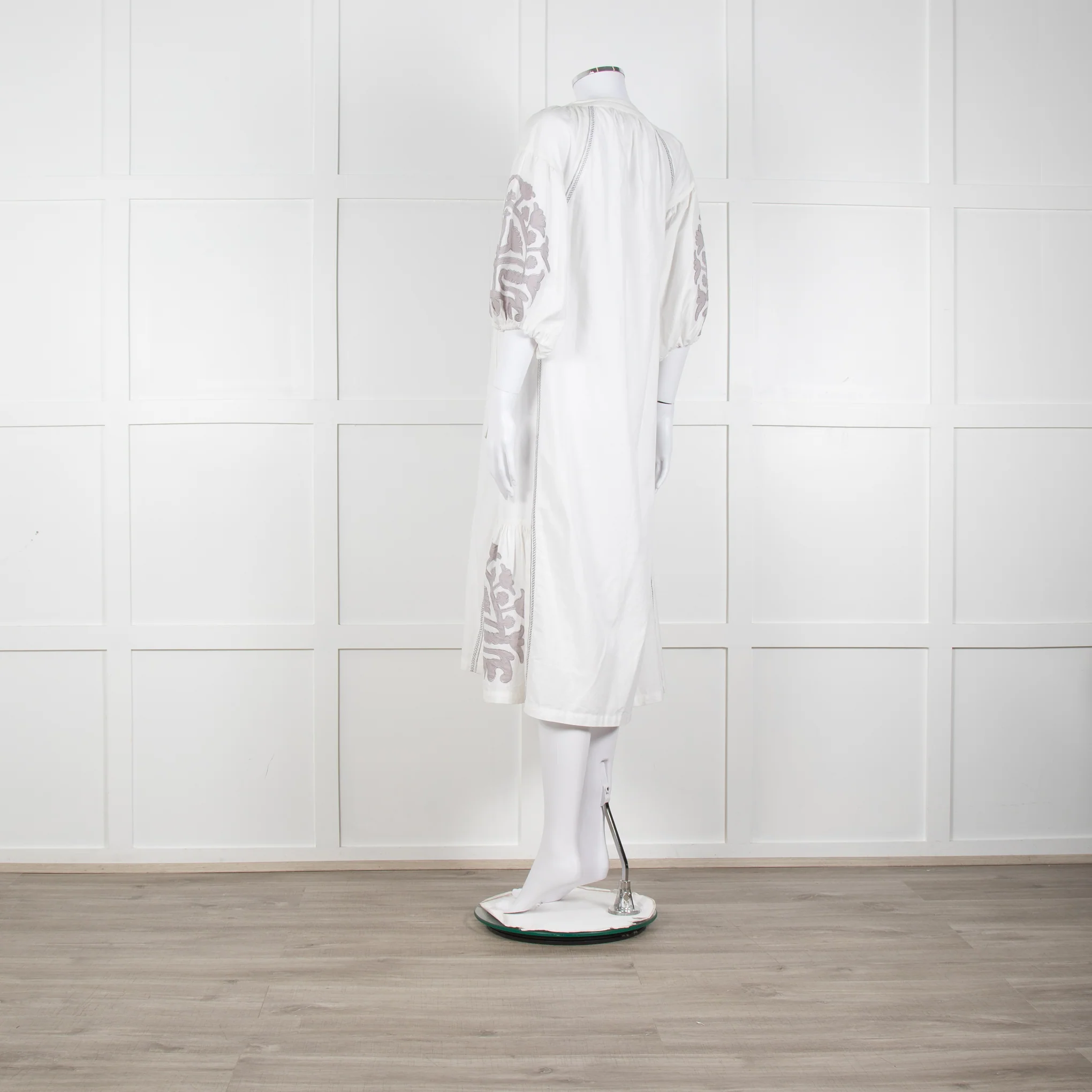 Rose And Rose White And Grey Kaftan Dress With Tassle Ties - Image 4