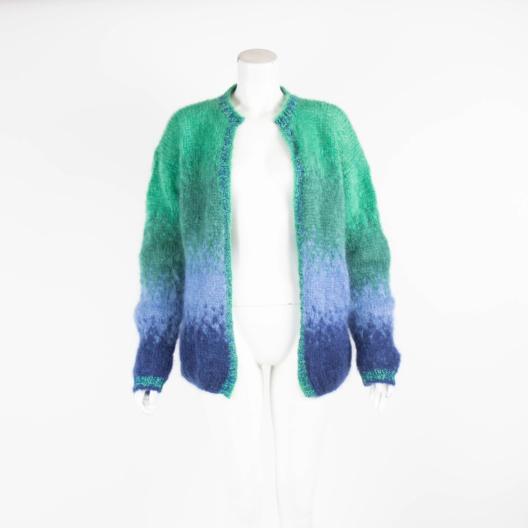 Rose Carmine Green Blue Metallic Mohair Cardigan