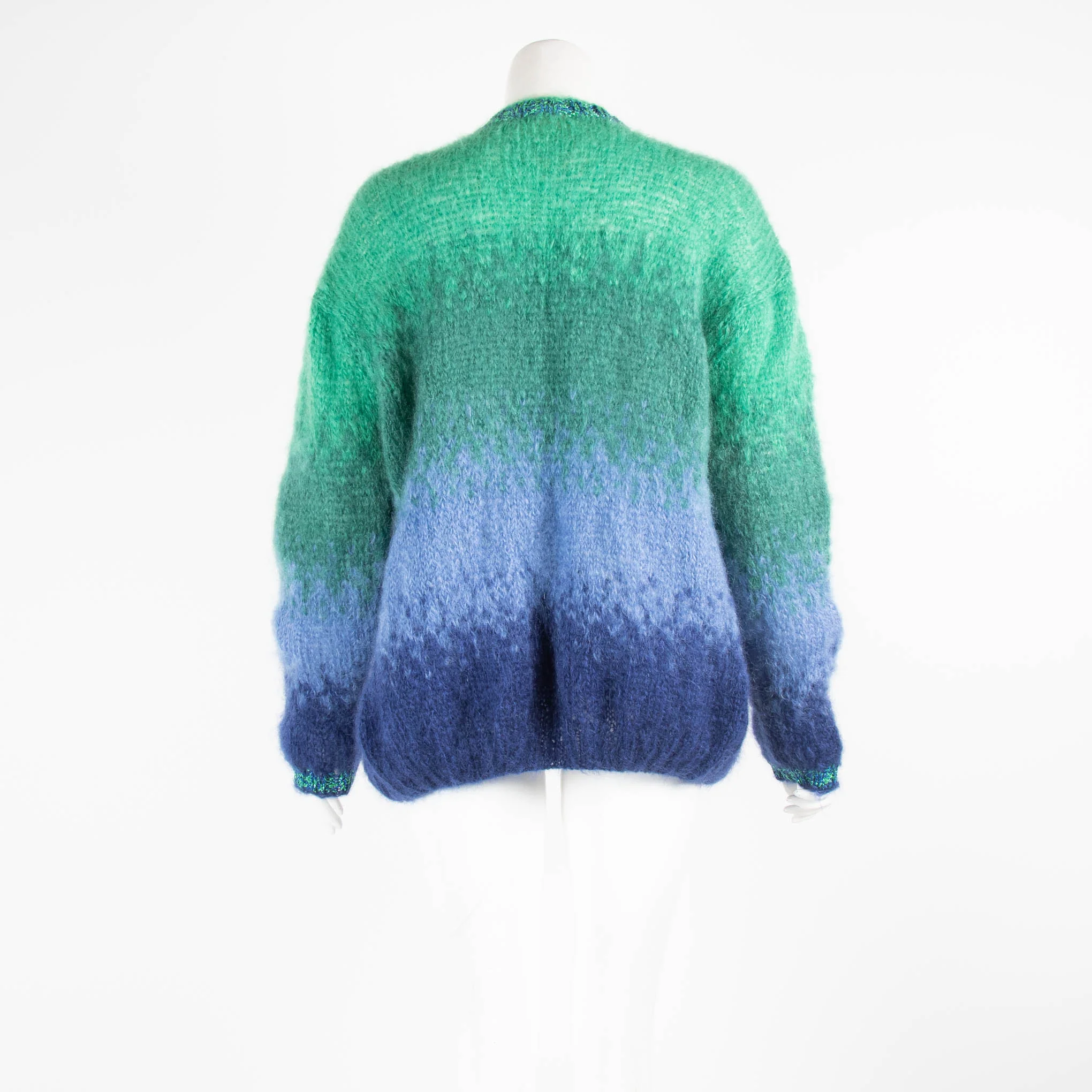 Rose Carmine Green Blue Metallic Mohair Cardigan - Image 3