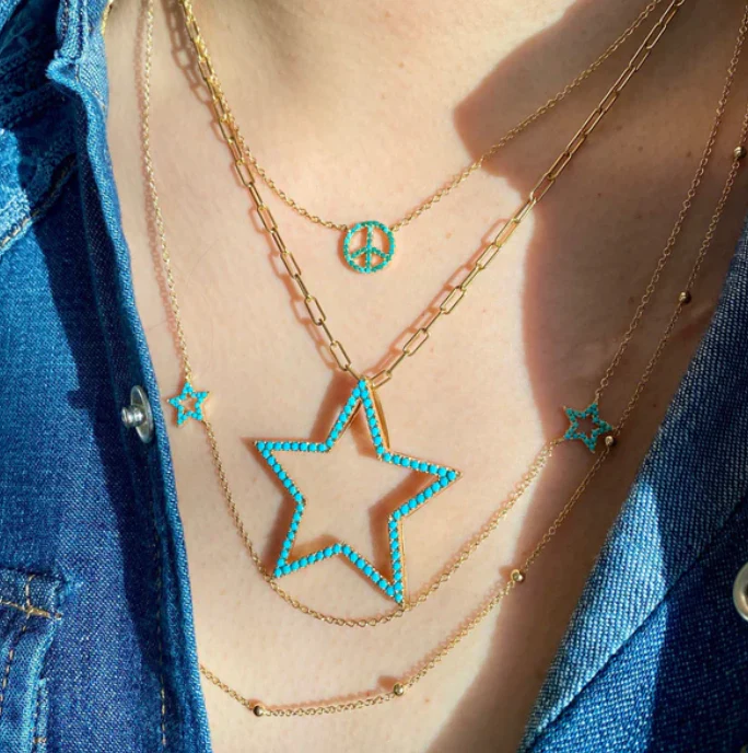 Rosa De La Cruz 18ct Gold Star Pendant with Turquoise - Image 3