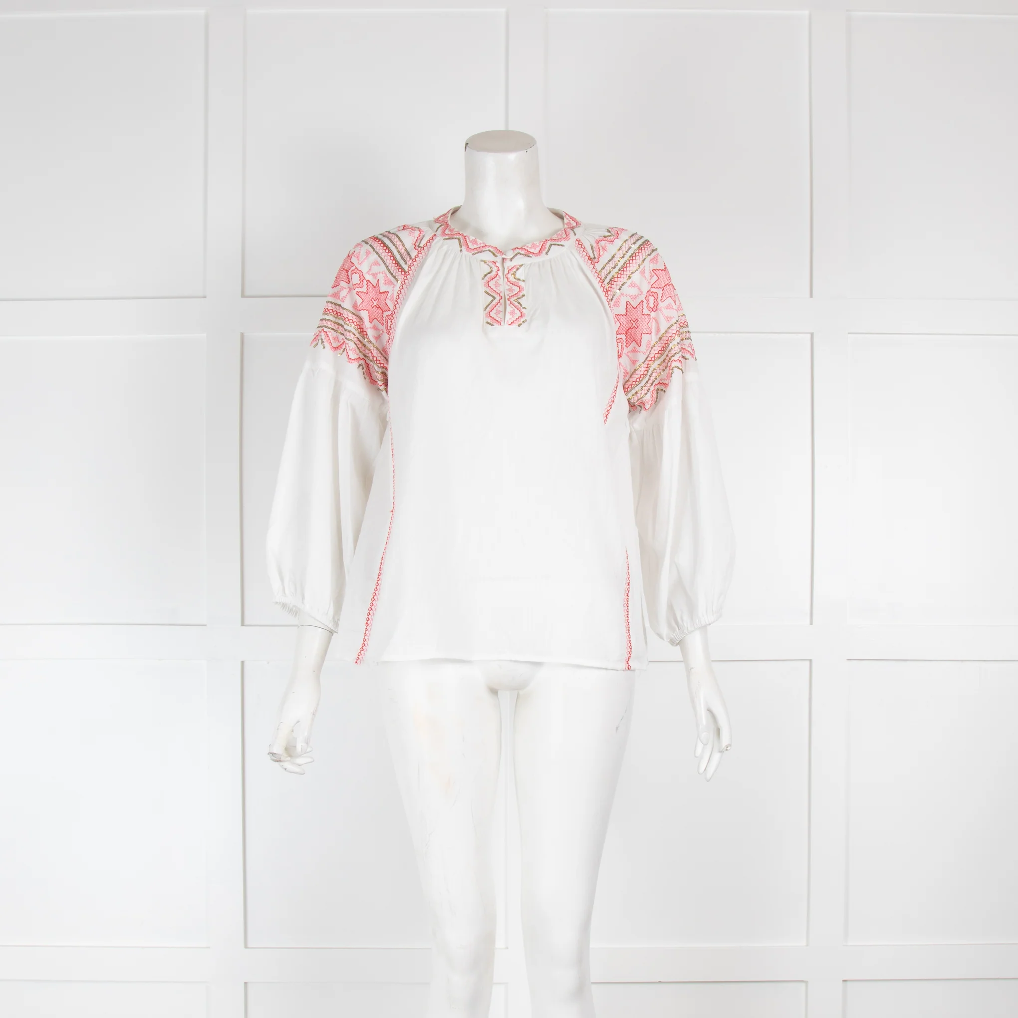 Rose & Rose White Blouse with Pink Embroidery