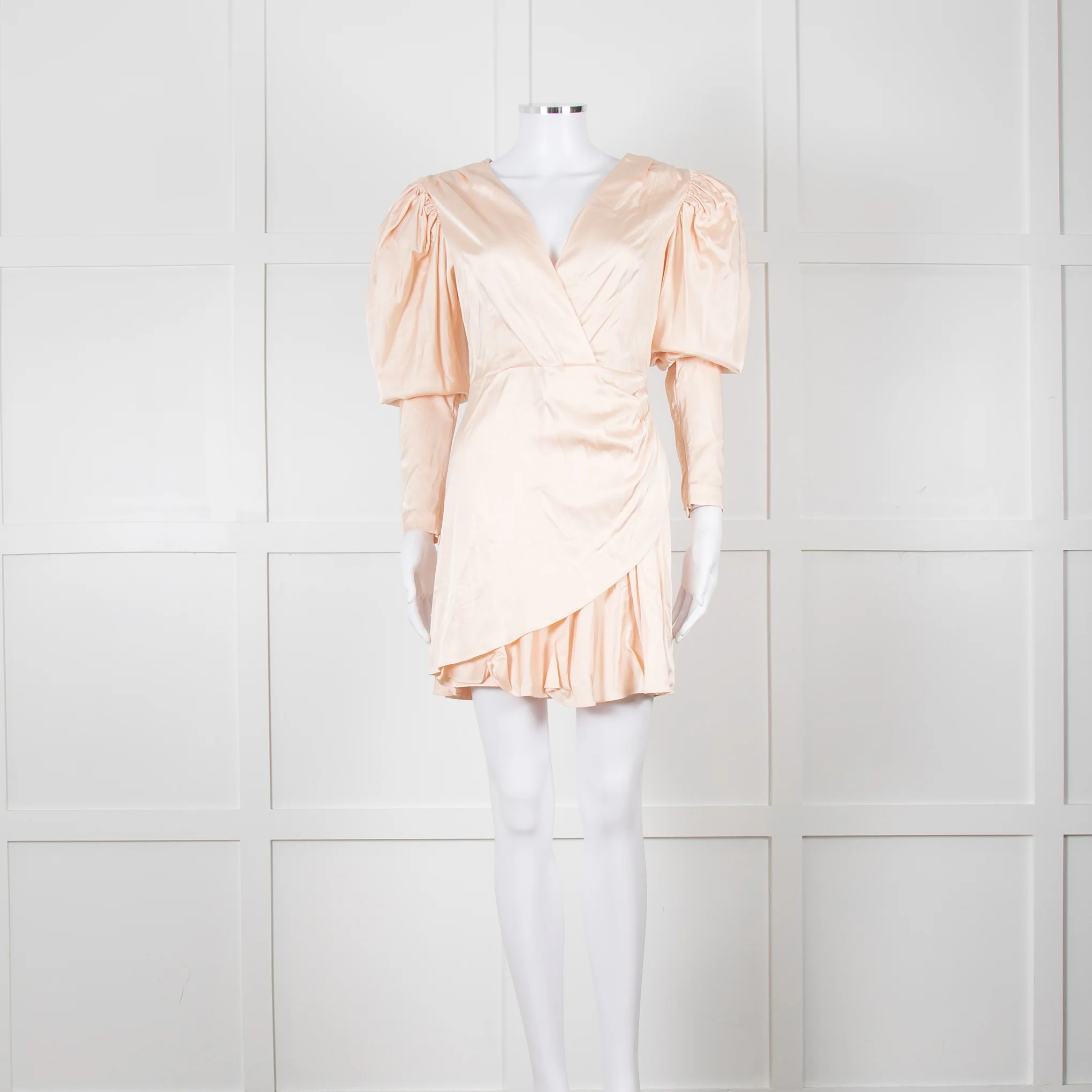Rotate Aiken Pink V Neck Puff Shoulder Wrap Mini Dress