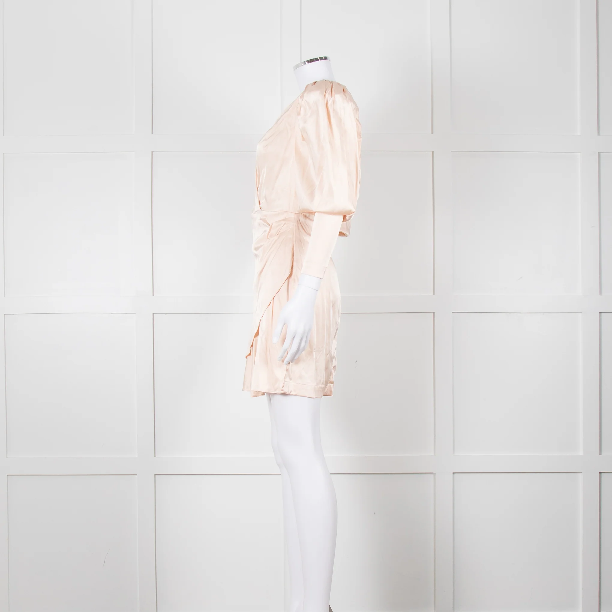 Rotate Aiken Pink V Neck Puff Shoulder Wrap Mini Dress - Image 7
