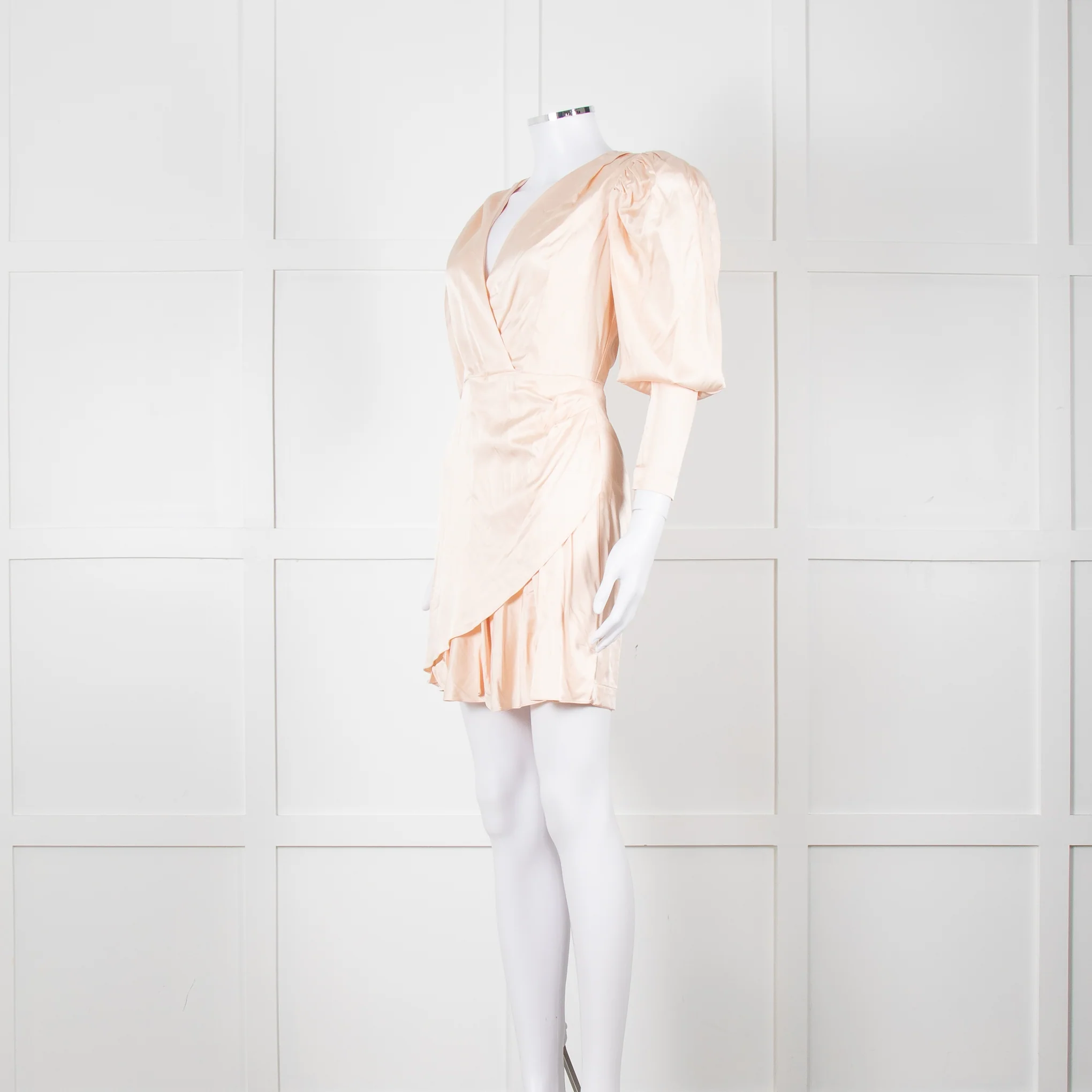 Rotate Aiken Pink V Neck Puff Shoulder Wrap Mini Dress - Image 8