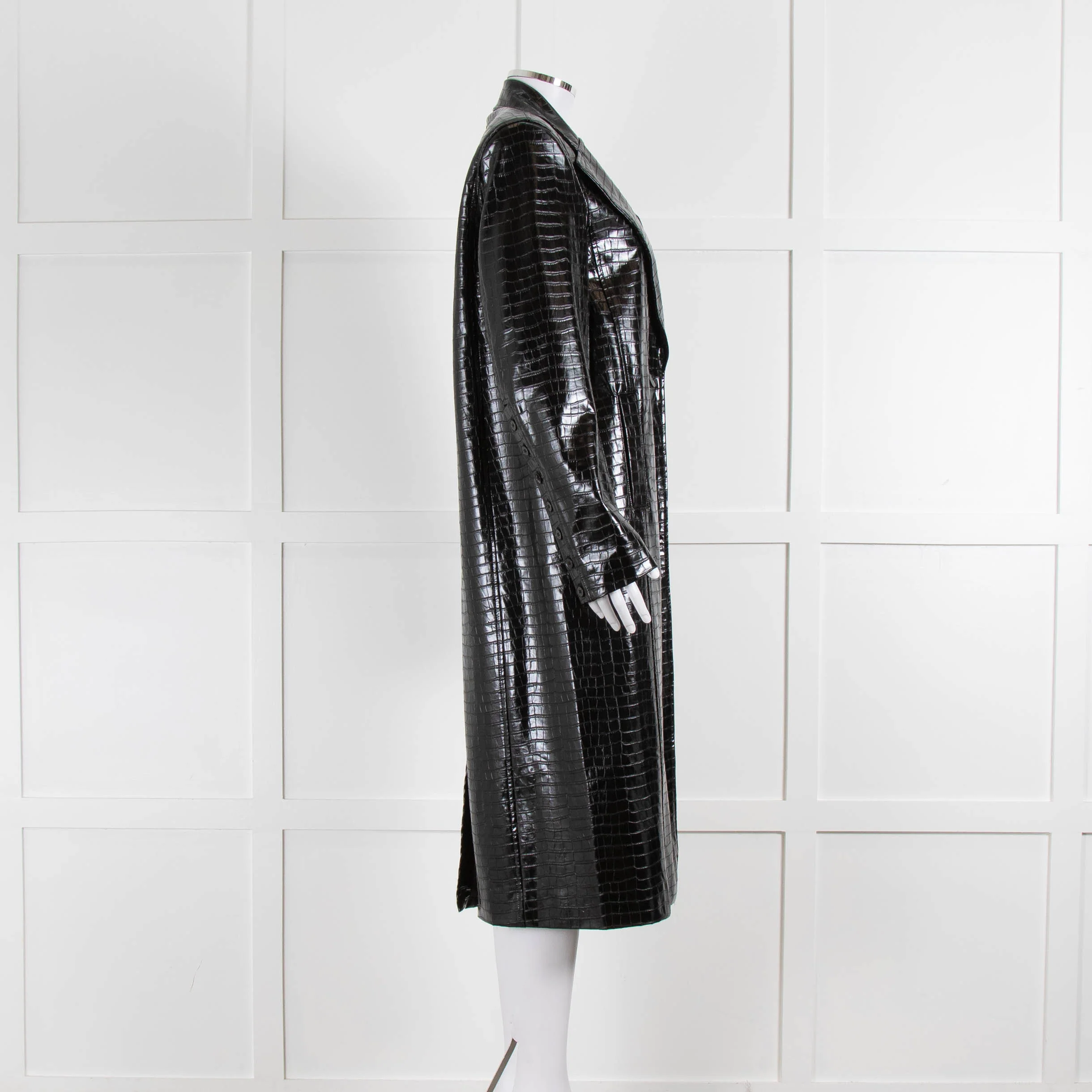 ROTATE Birger Christensen Black Shiny Mock Croc Coat - Image 3