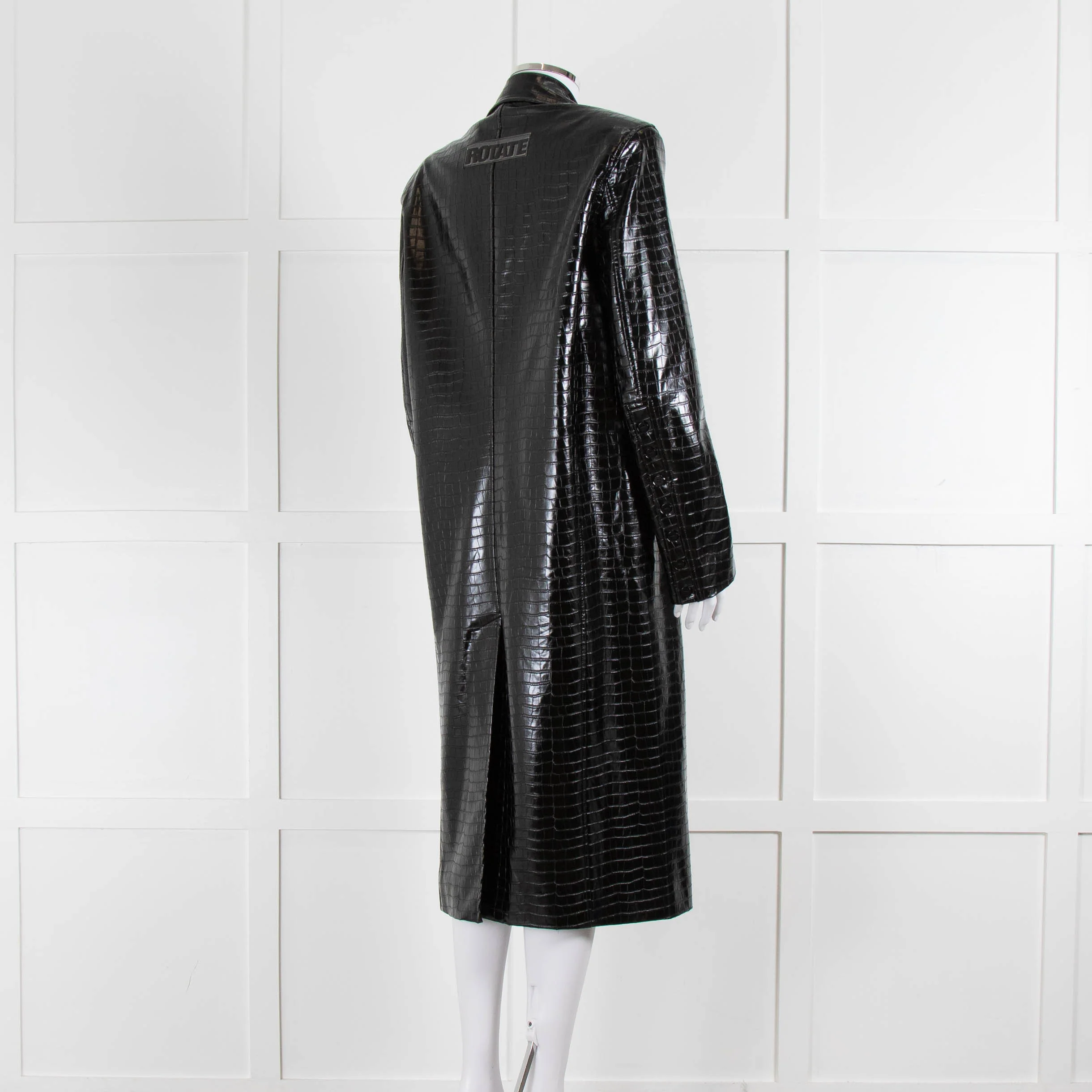 ROTATE Birger Christensen Black Shiny Mock Croc Coat - Image 4