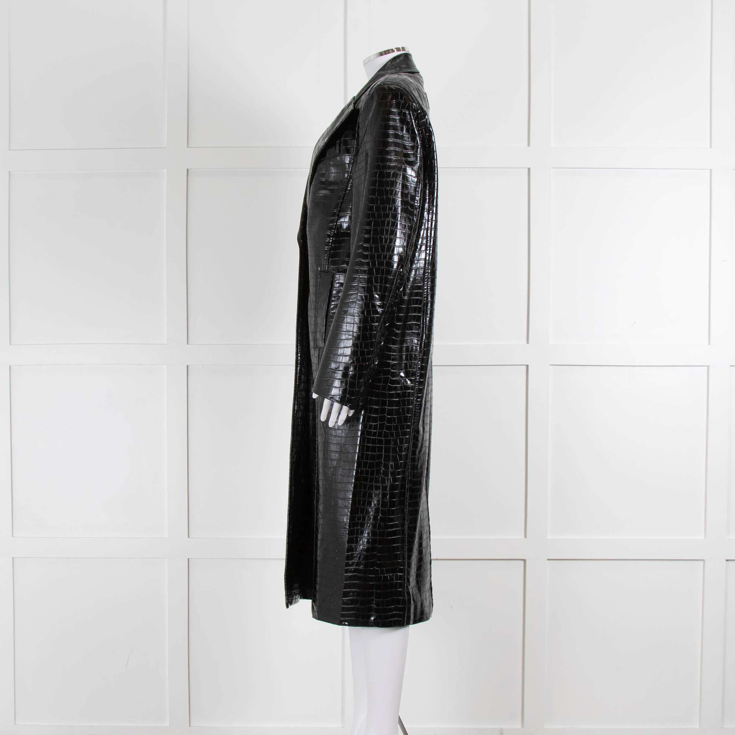 ROTATE Birger Christensen Black Shiny Mock Croc Coat - Image 7