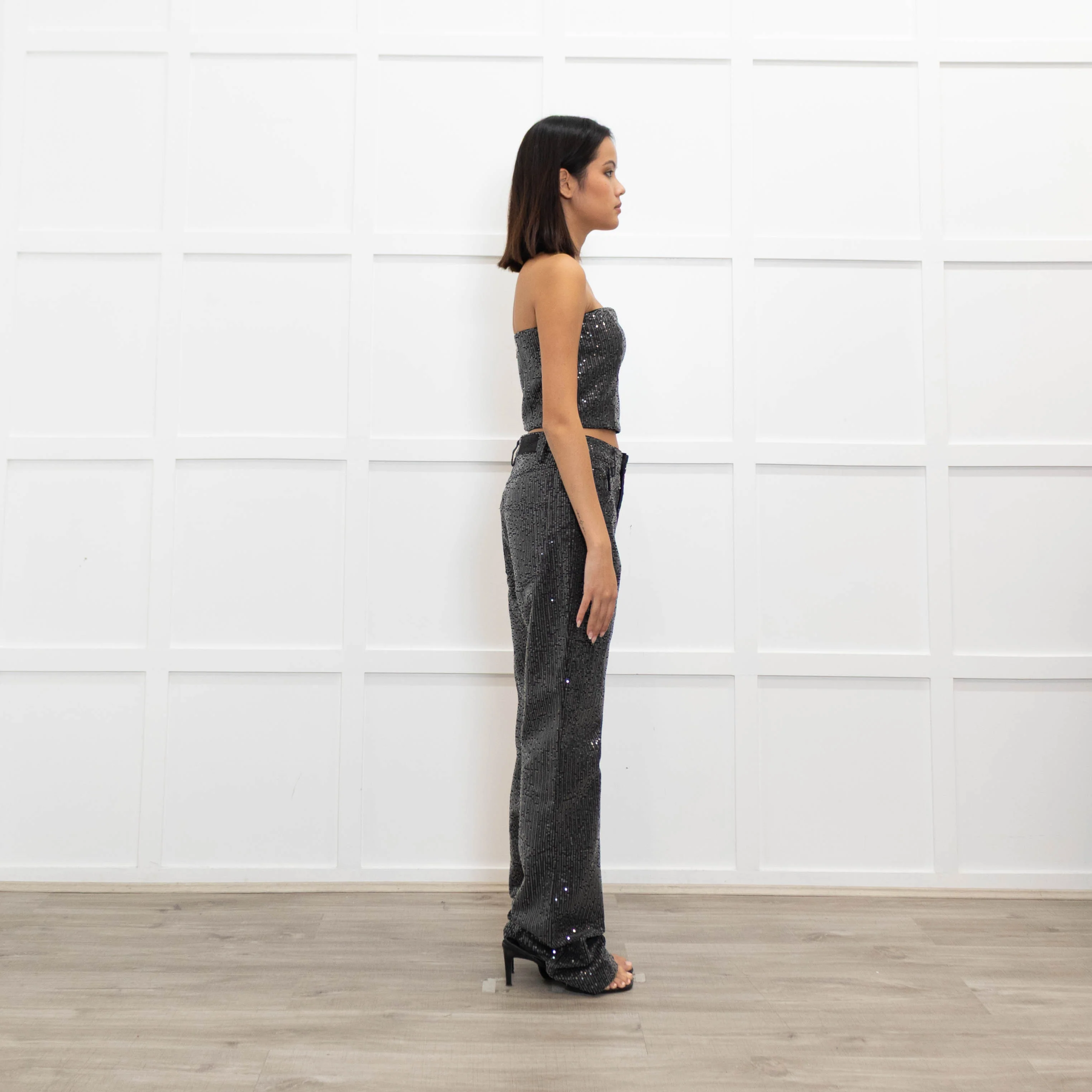 Rotate Birger Christensen Dark Grey Sequin Crop Bandeau Top - Image 5