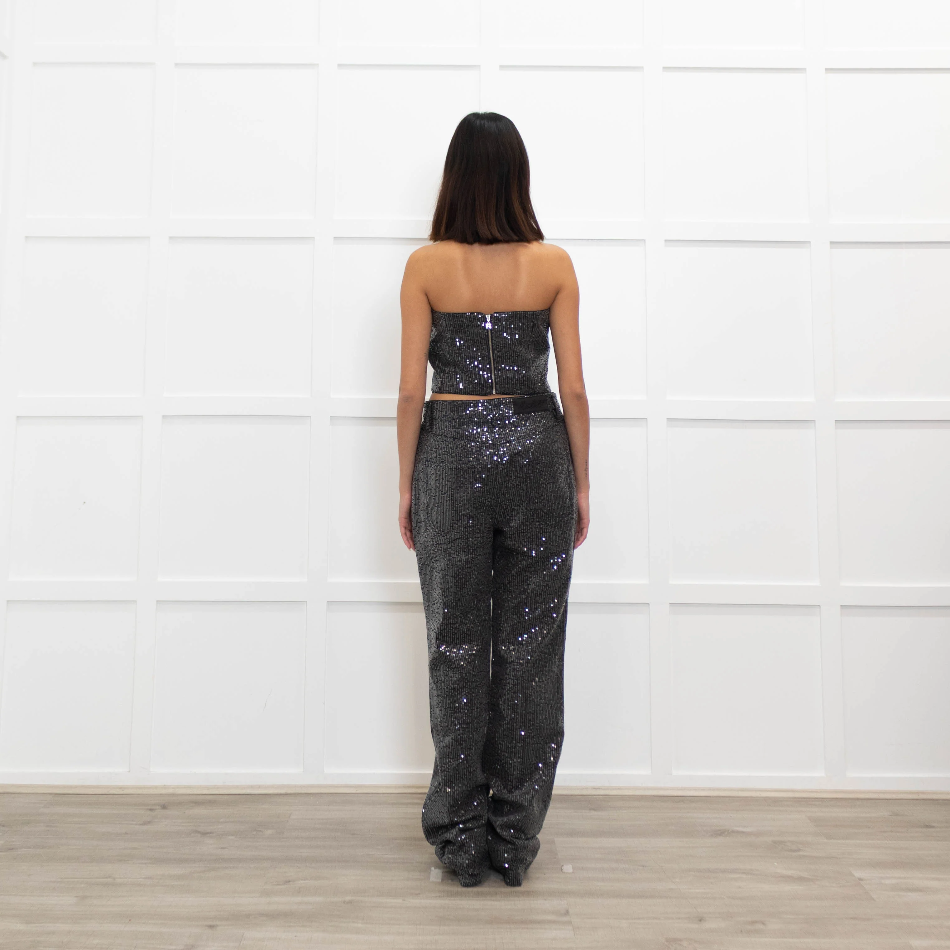 Rotate Birger Christensen Dark Grey Sequin Crop Bandeau Top - Image 7