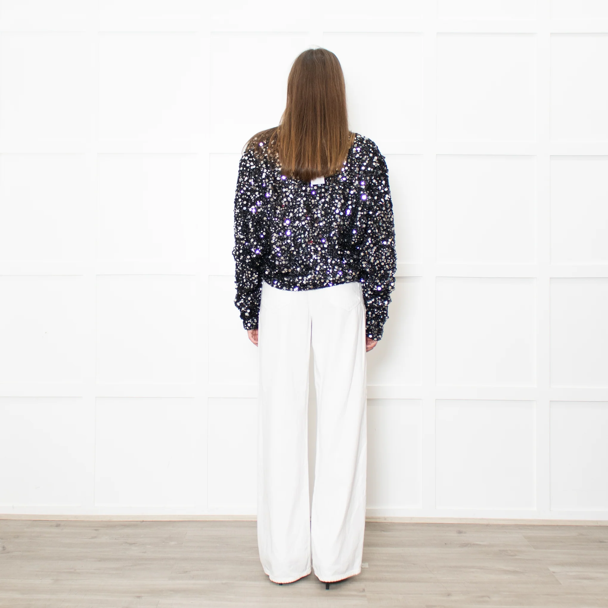 Rotate by Birger Christensen Black Loose Knit Metallic Jumper with Sequins - Image 5