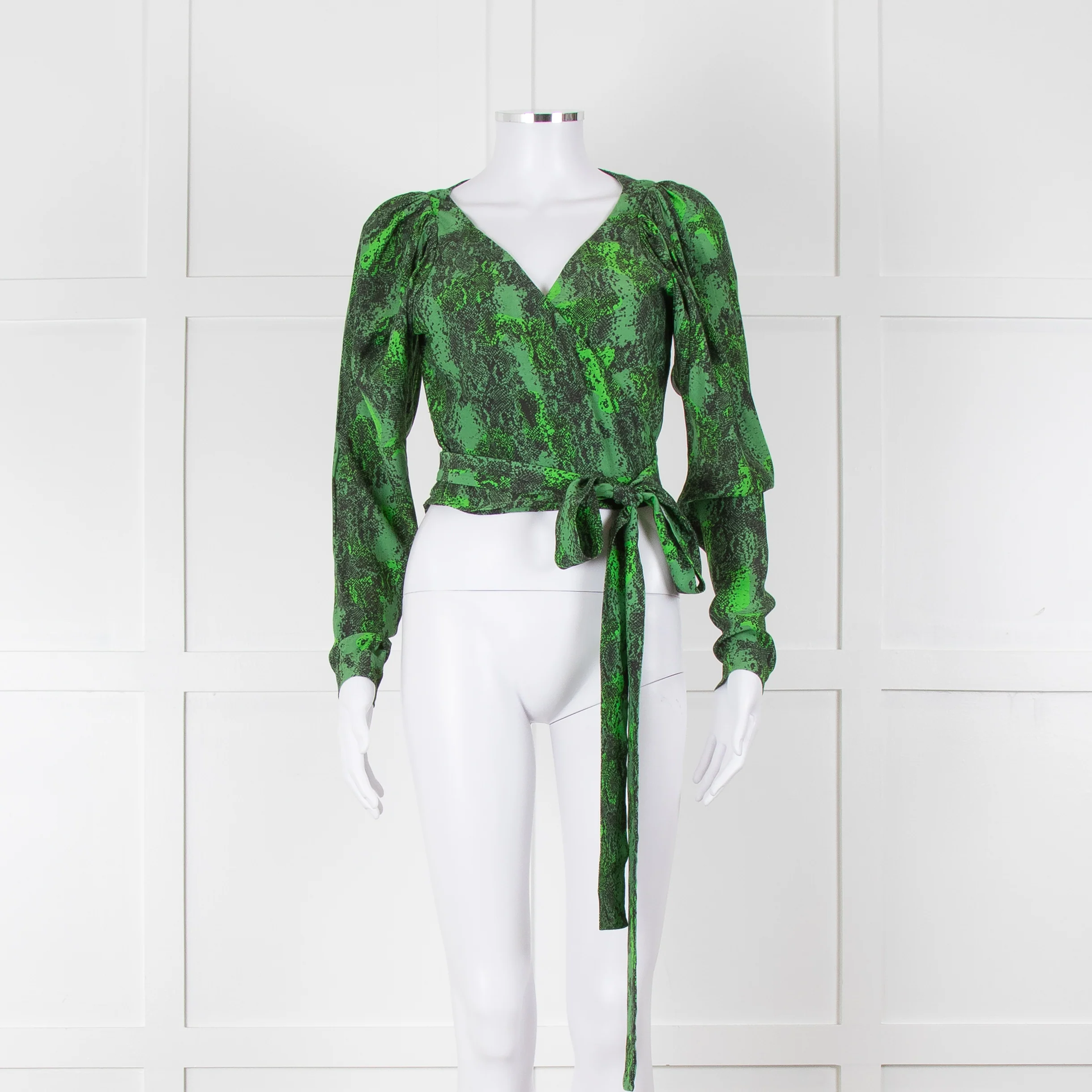 Rotate Green Snake Skin Wrap Long Sleeve Top