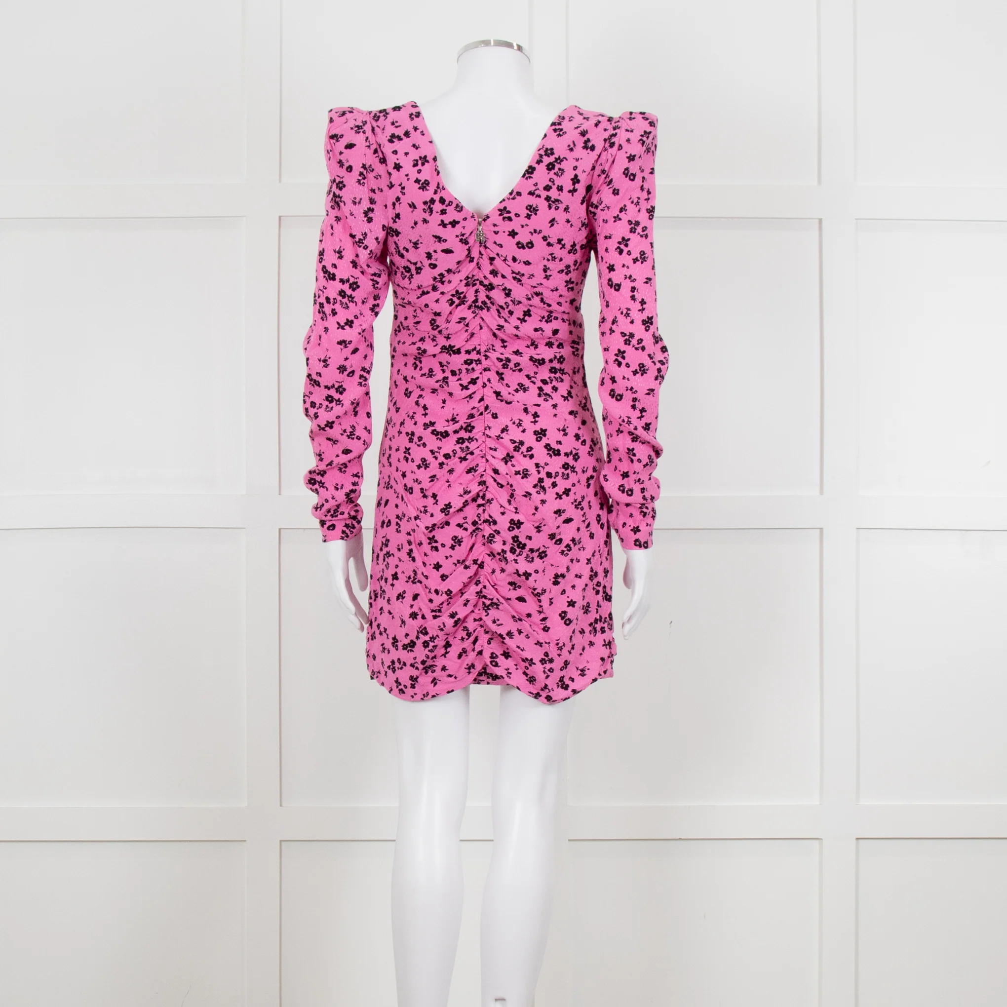 Rotate Pink and Black Floral Longsleeve Ruched Mini Dress - Image 5
