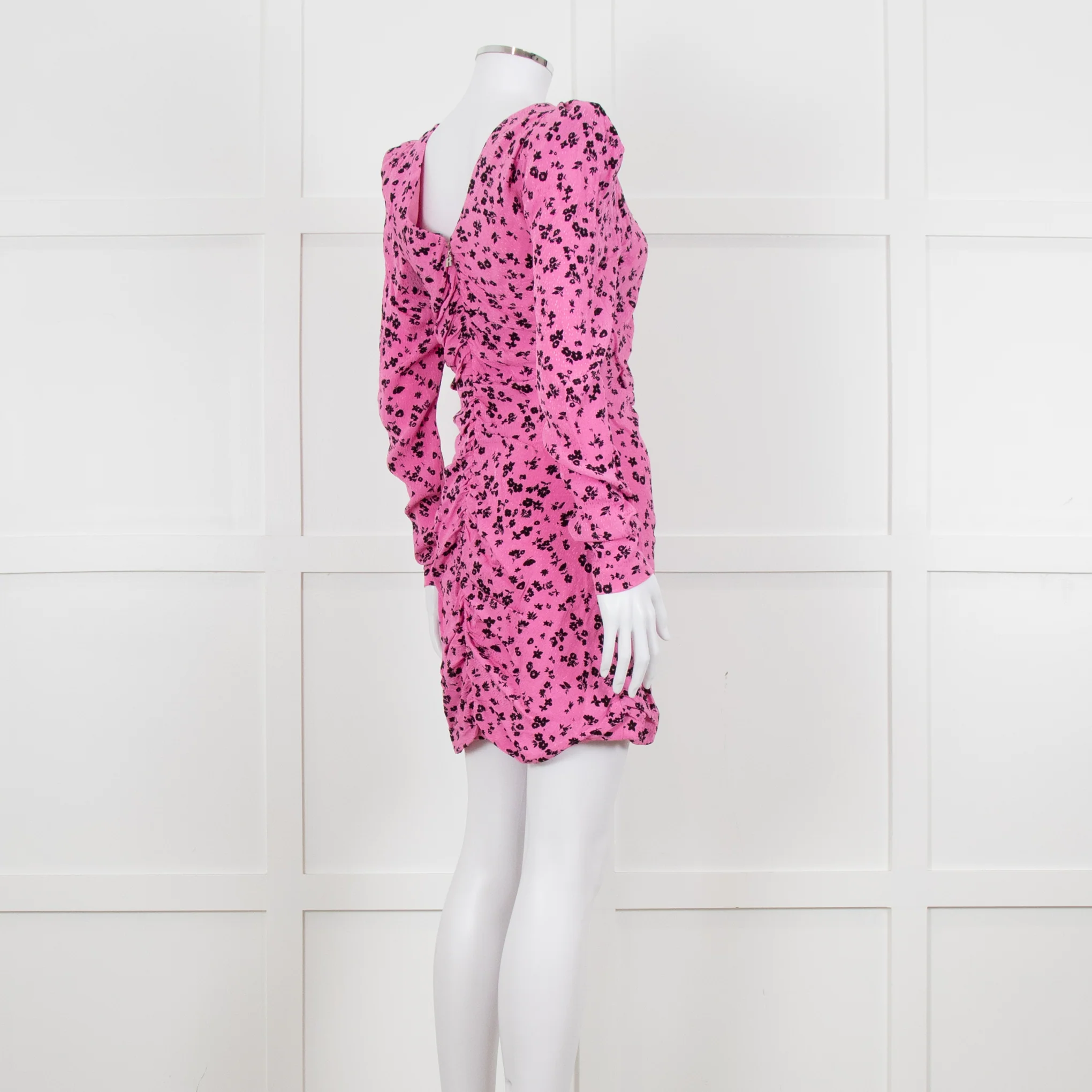 Rotate Pink and Black Floral Longsleeve Ruched Mini Dress - Image 6
