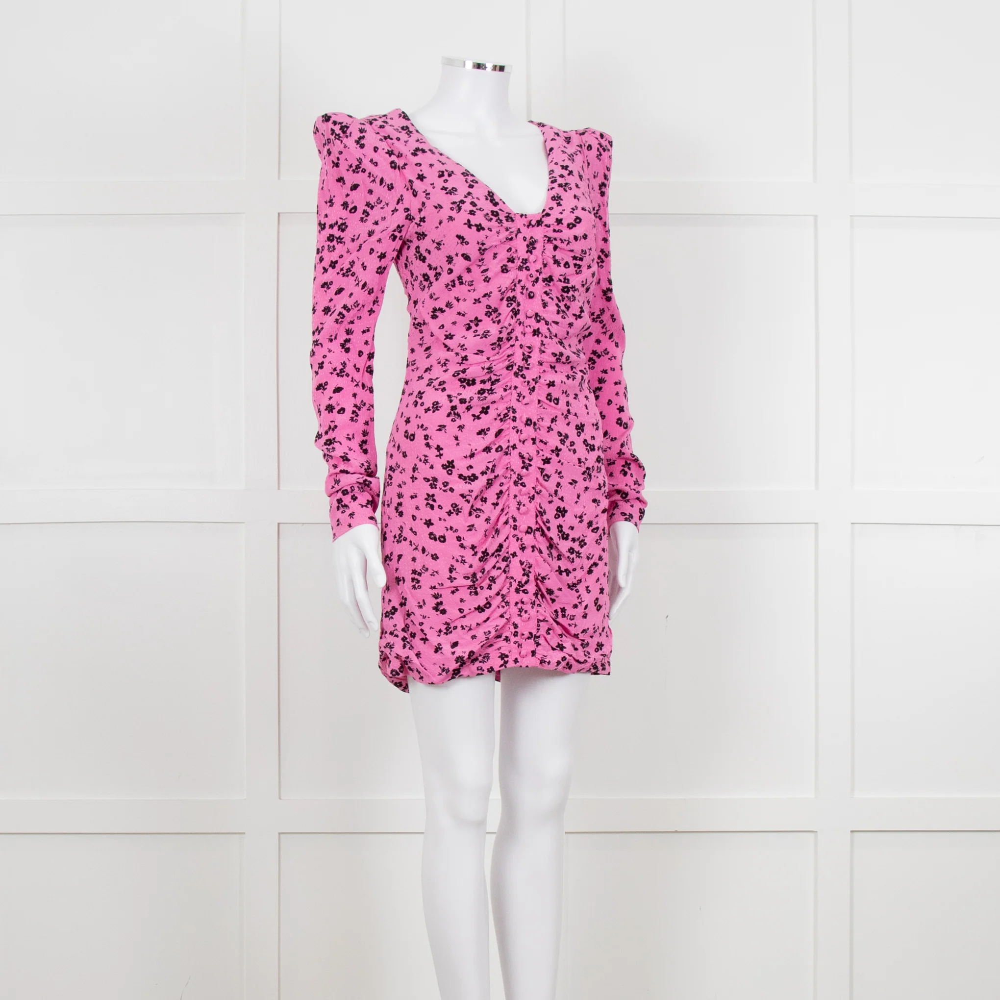 Rotate Pink and Black Floral Longsleeve Ruched Mini Dress - Image 8
