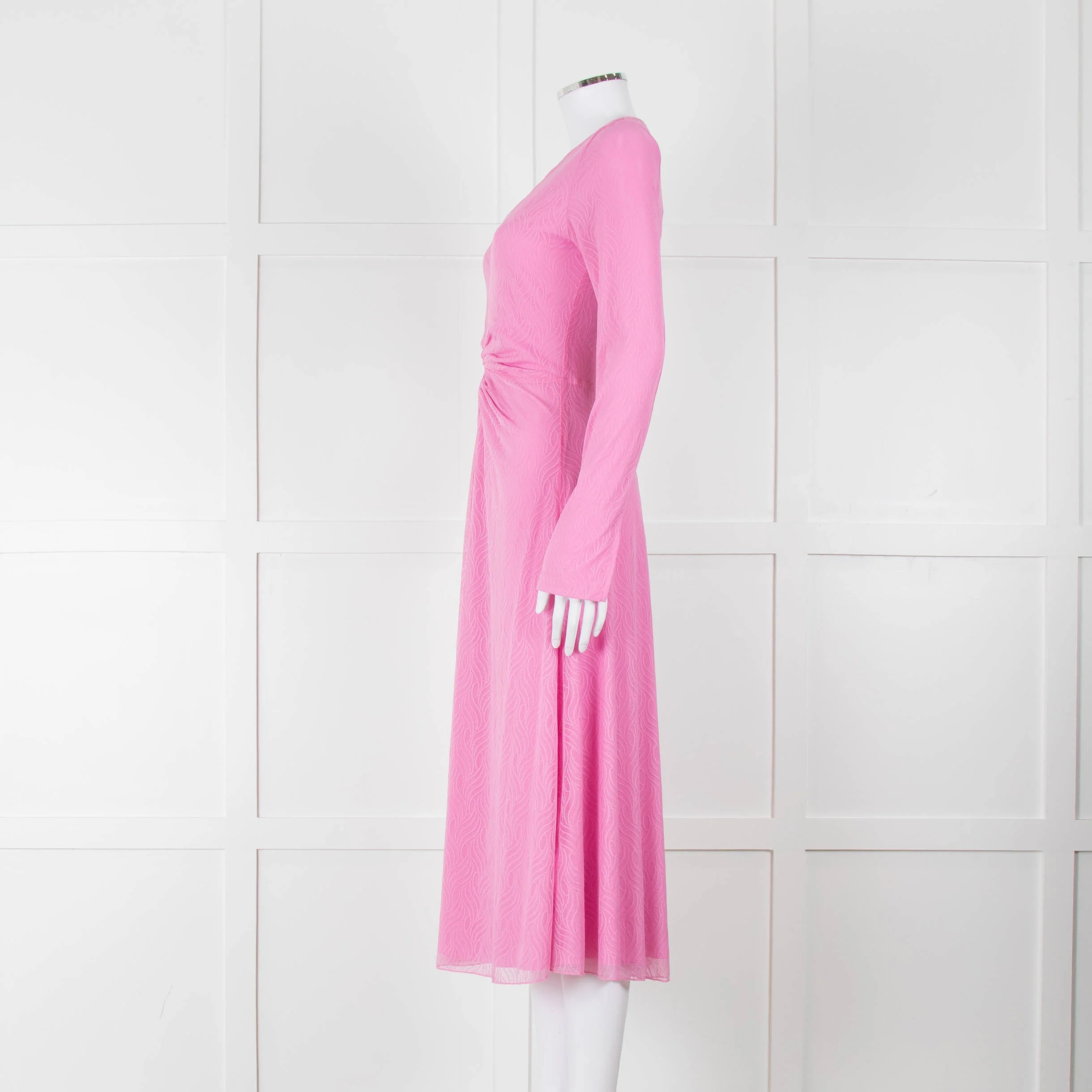 Rotate Pink Mesh Swirl Print Long Sleeve V Neck Dress - Image 7