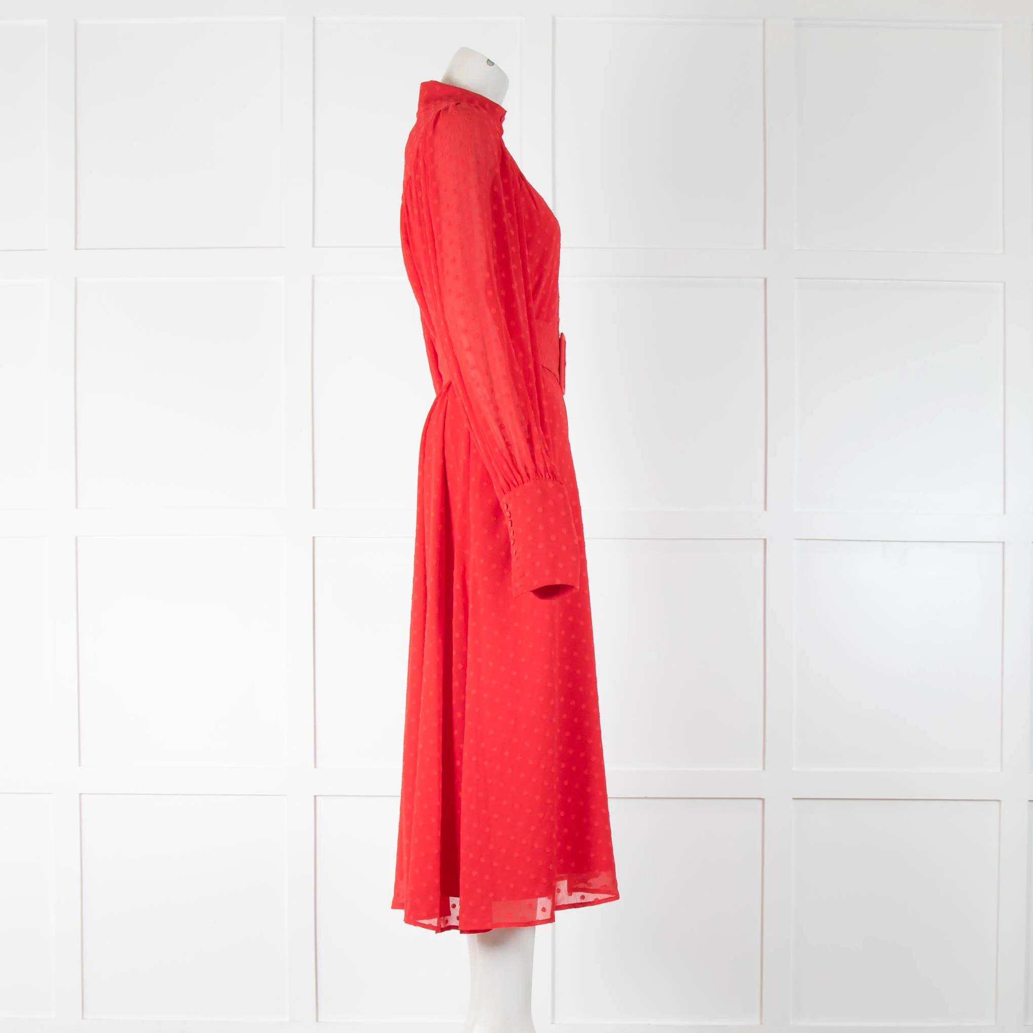 Rotate Red On Red Dot Long Sleeve Belted Dress - Image 2
