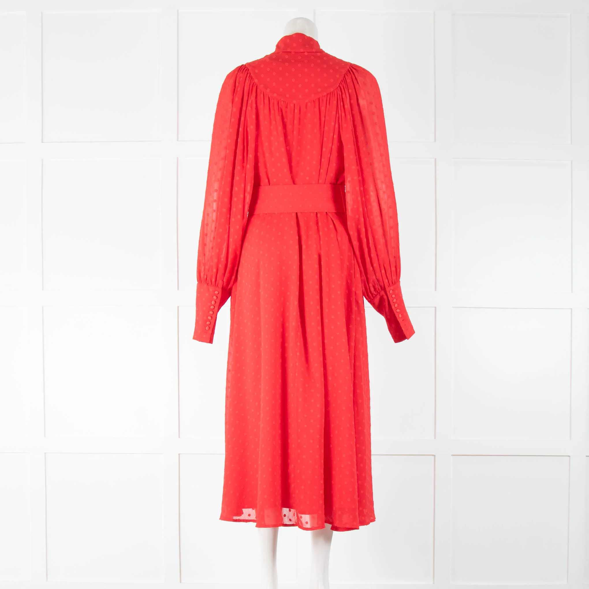 Rotate Red On Red Dot Long Sleeve Belted Dress - Image 3