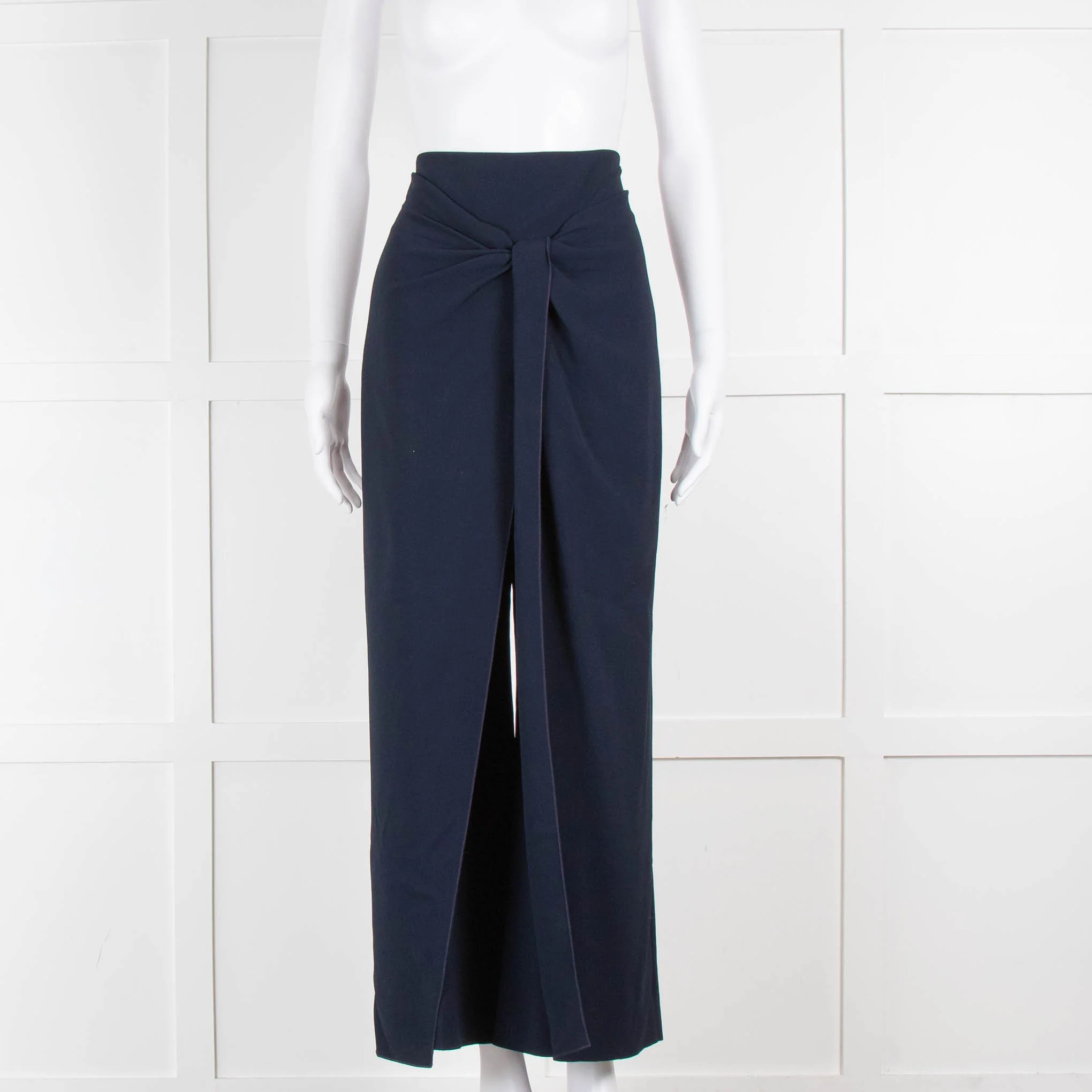 Roland Mouret Navy Twist Front Crop Wide Leg Trousers