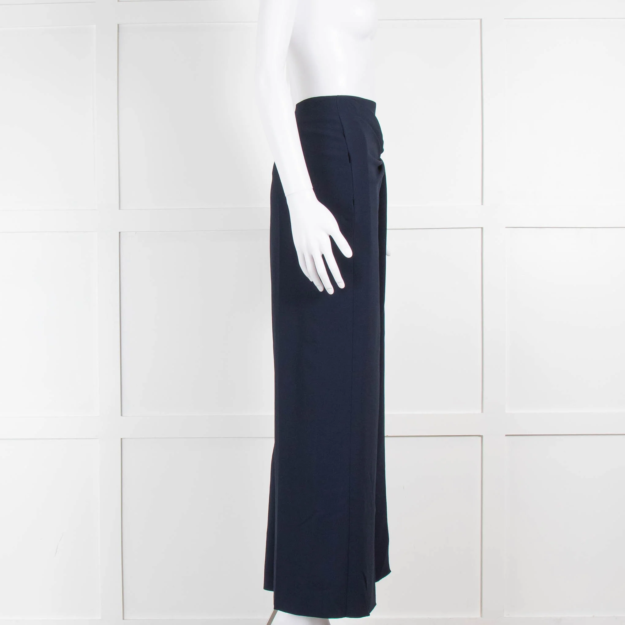 Roland Mouret Navy Twist Front Crop Wide Leg Trousers - Image 2