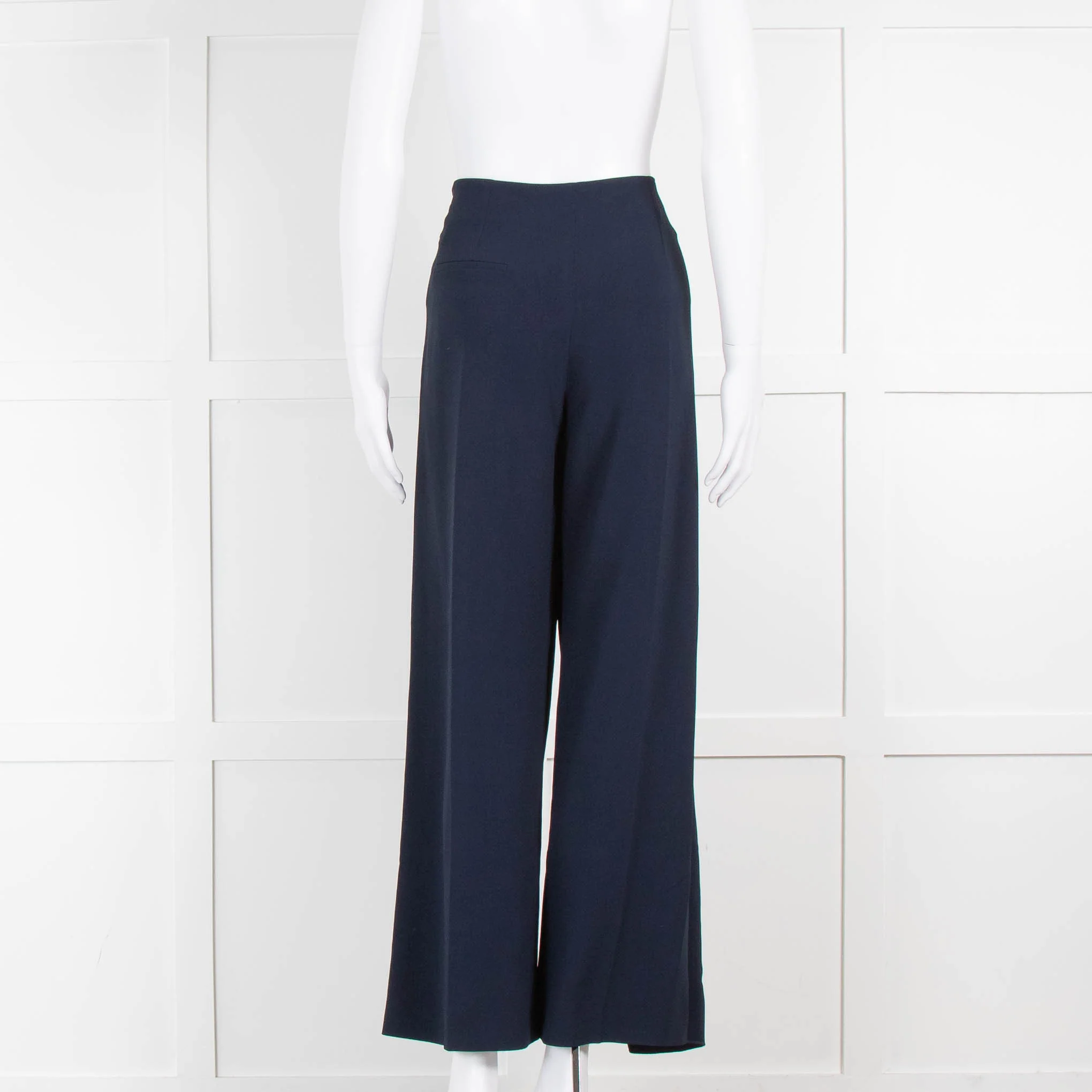 Roland Mouret Navy Twist Front Crop Wide Leg Trousers - Image 3