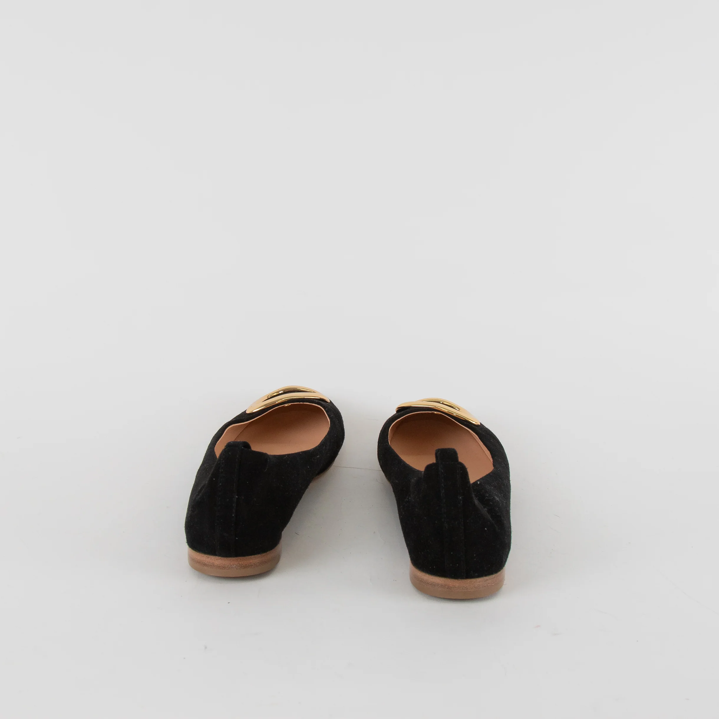 Rupert Sanderson Black Suede Ballet Flats with Gold Buckle - Image 4