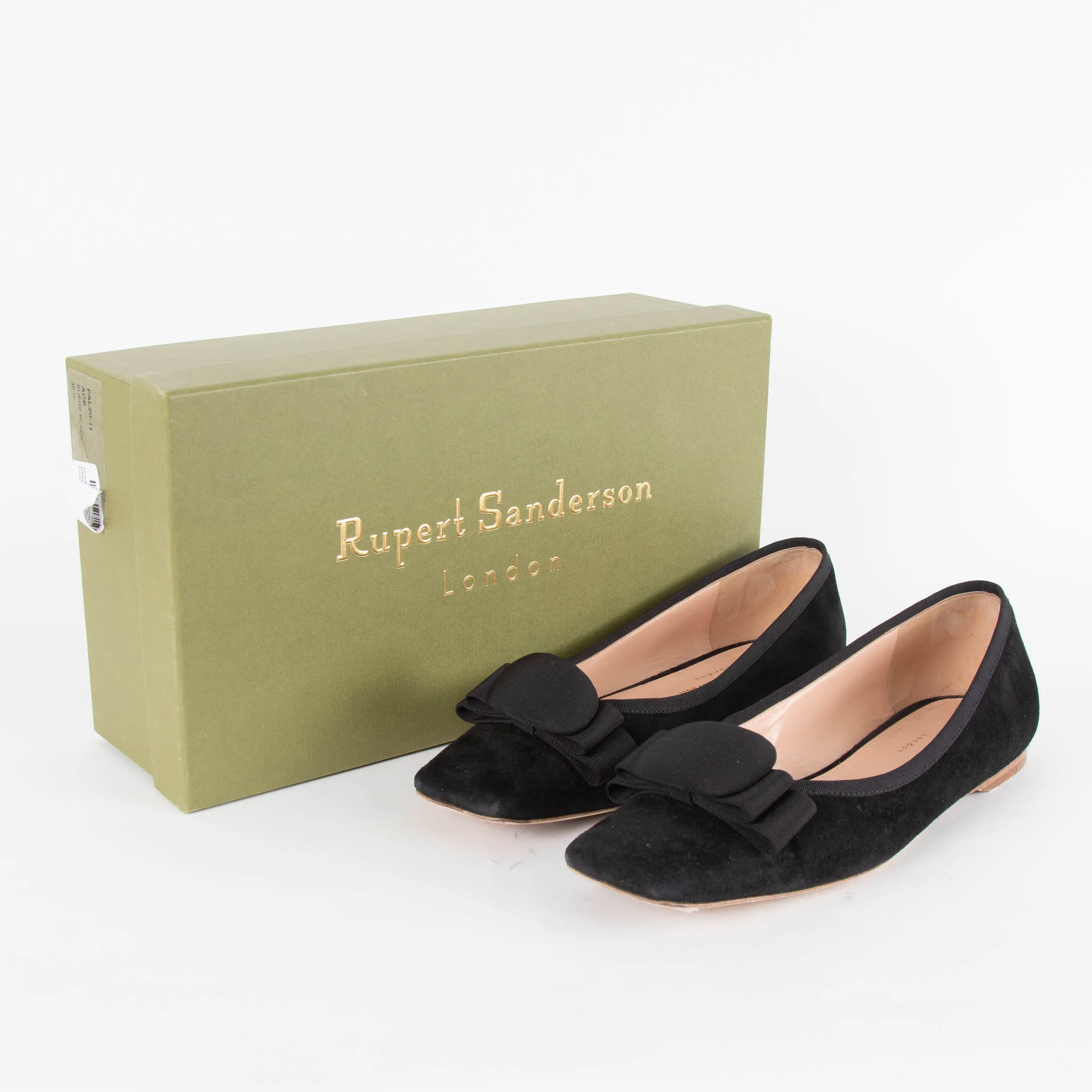Rupert Sanderson Black Suede Bow Flat Pumps - Image 2