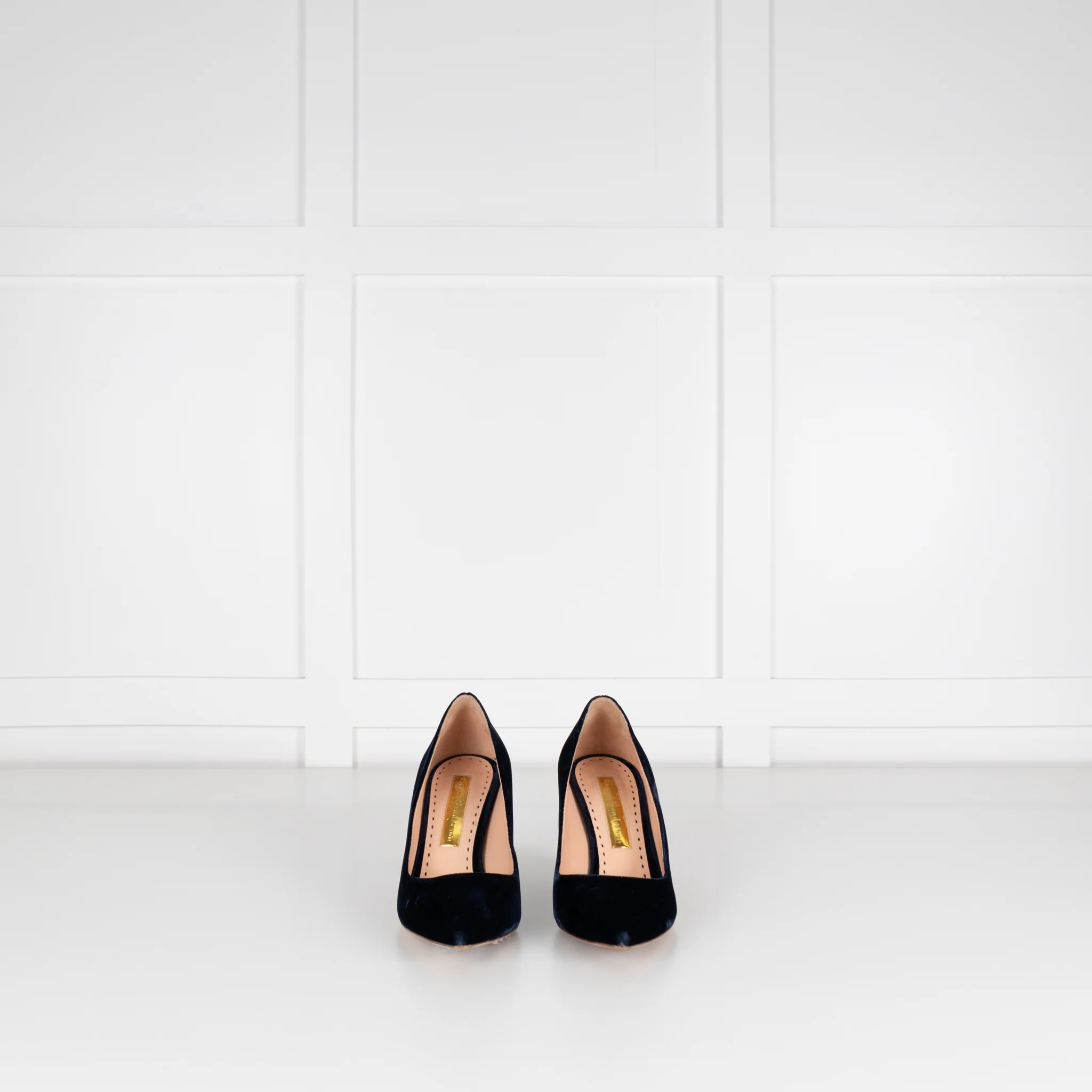 Rupert Sanderson Navy Blue Velvet Chunky Heel Shoes - Image 2