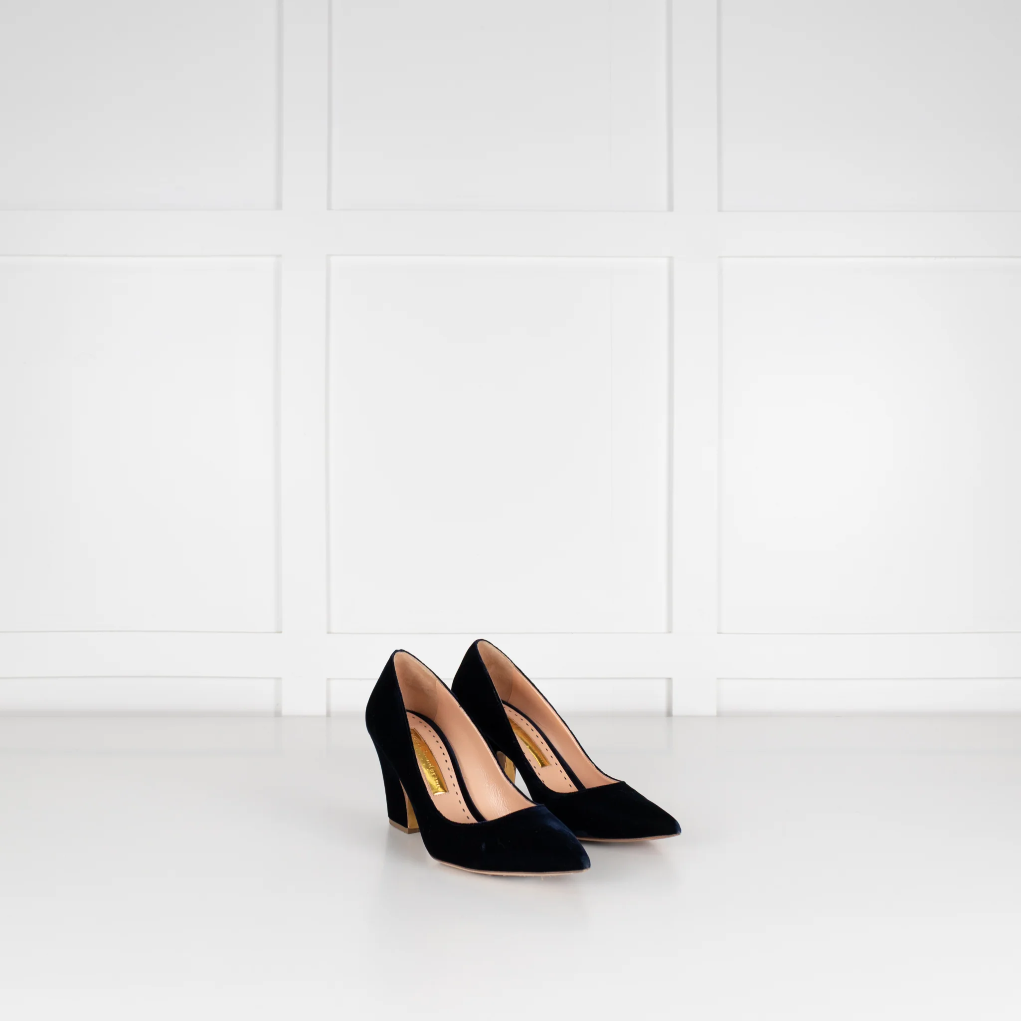 Rupert Sanderson Navy Blue Velvet Chunky Heel Shoes - Image 6