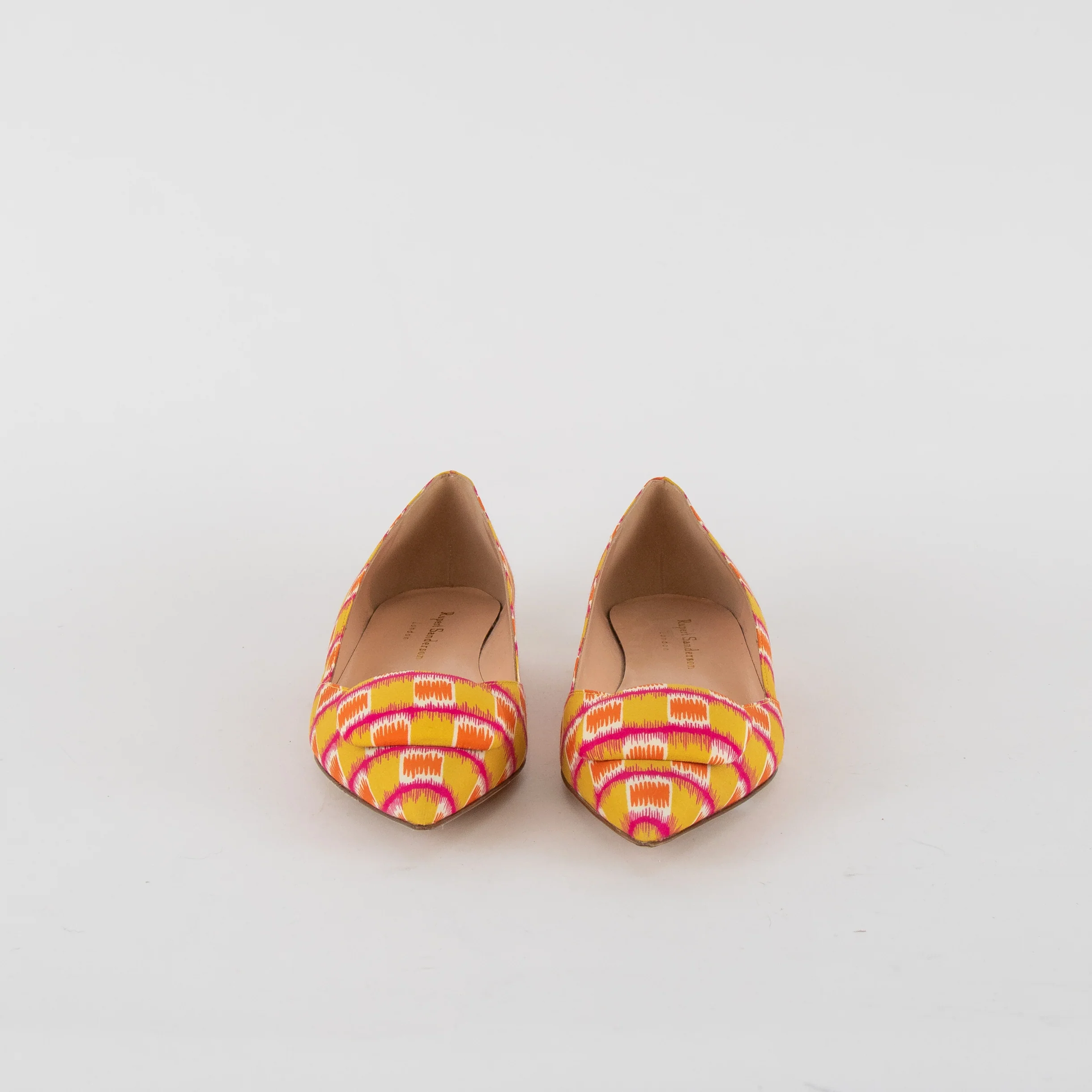 Rupert Sanderson Yellow Orange Pink Print Pointy Pumps - Image 3