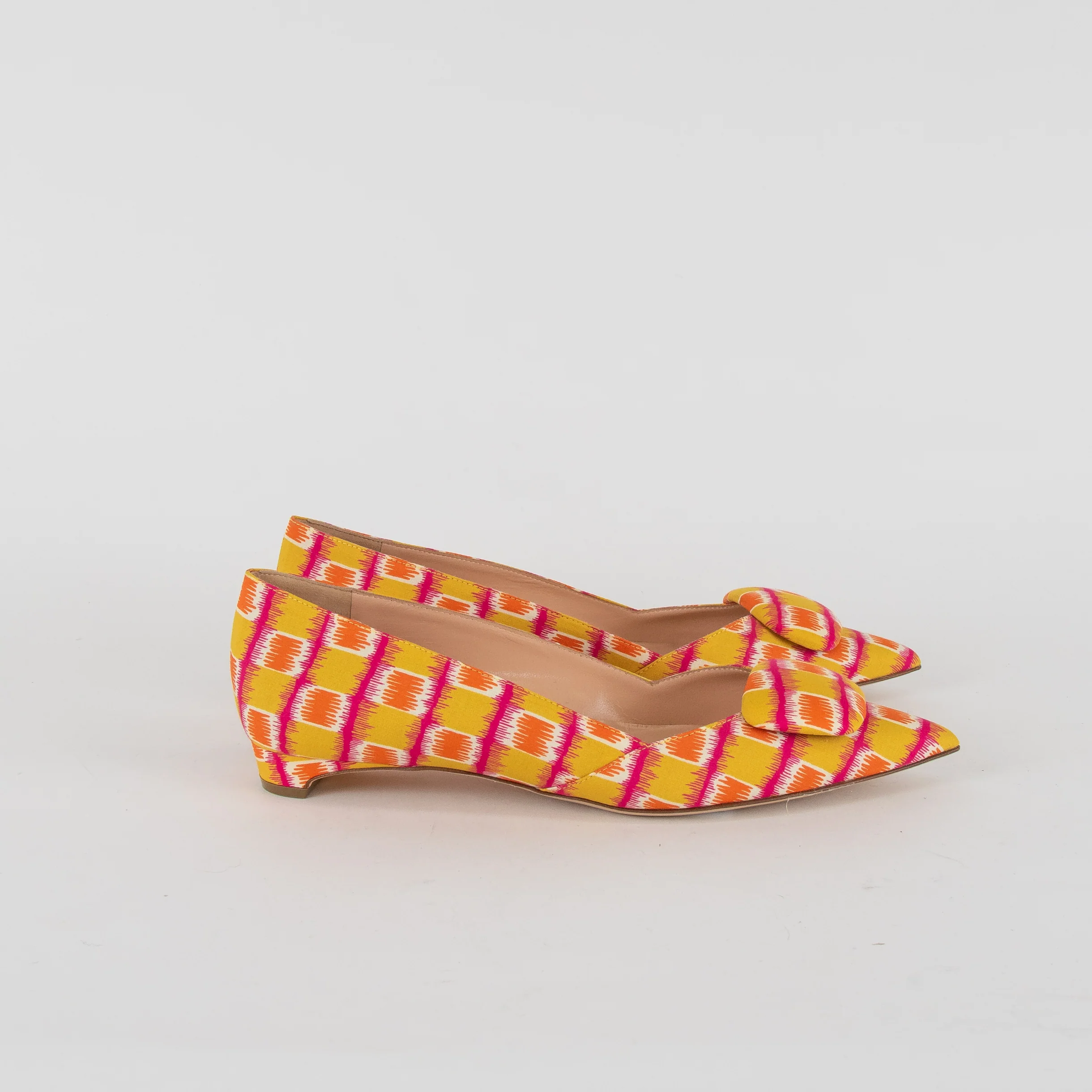 Rupert Sanderson Yellow Orange Pink Print Pointy Pumps - Image 6
