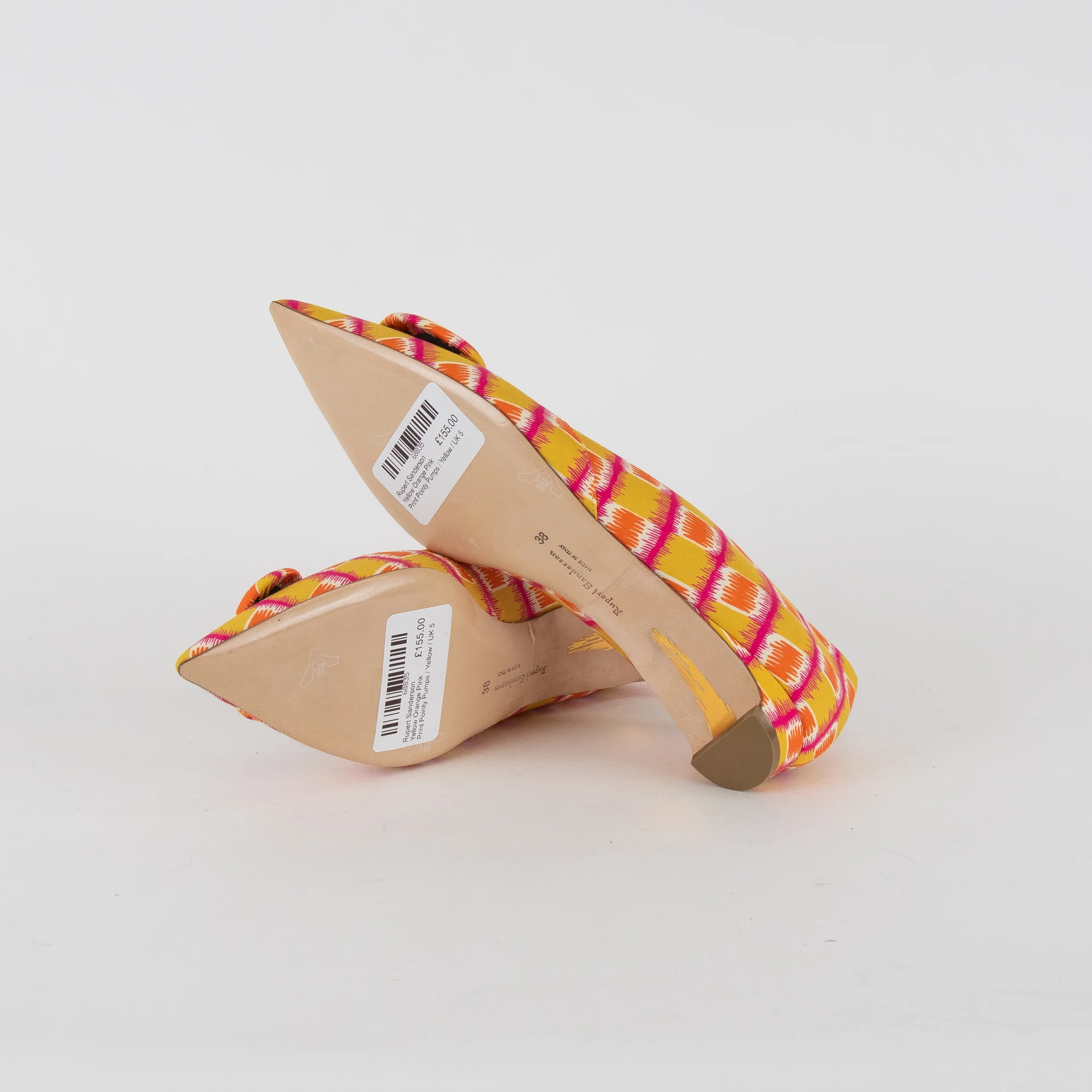 Rupert Sanderson Yellow Orange Pink Print Pointy Pumps - Image 7