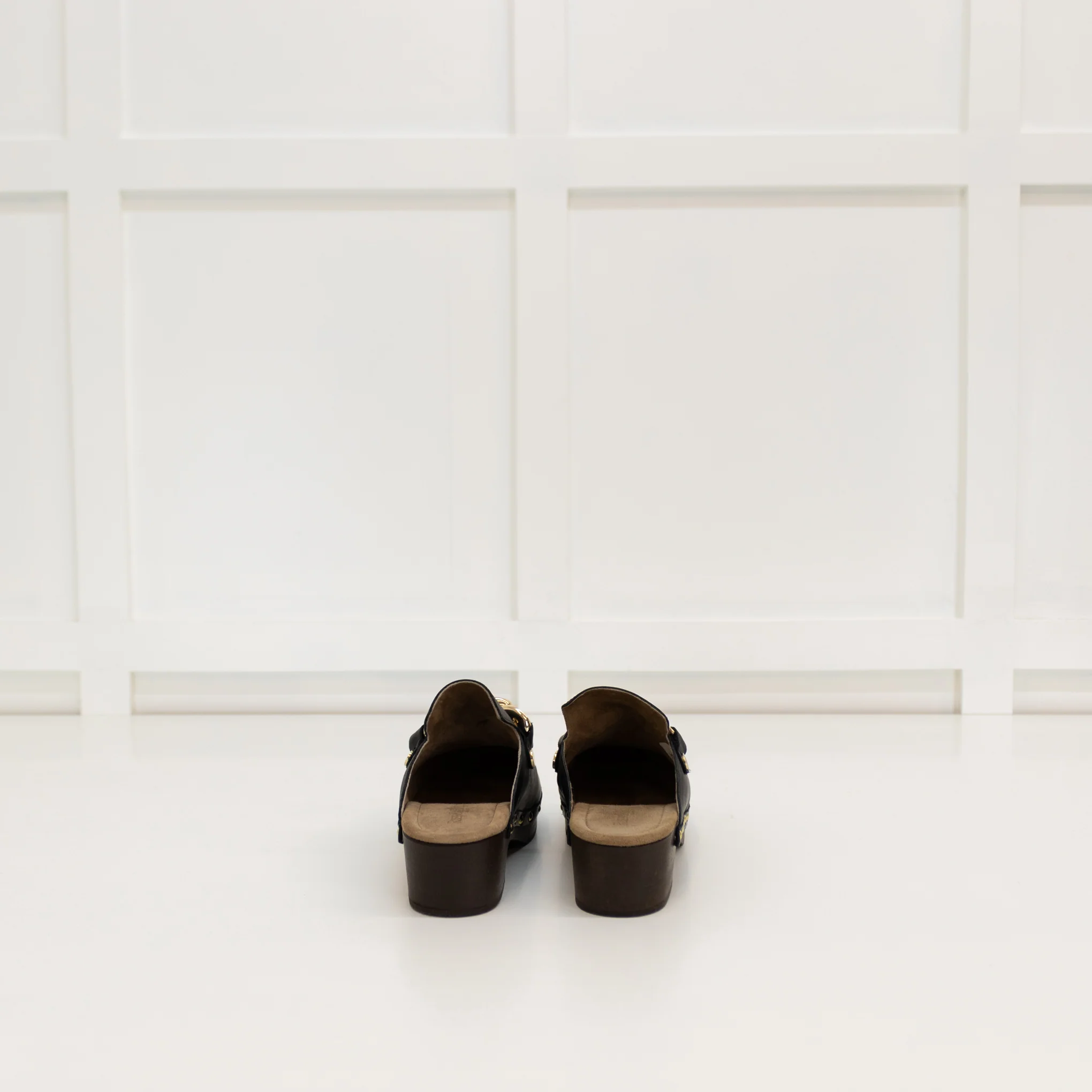 Russell & Bromley Black Clogs With Gold Chain - Image 4