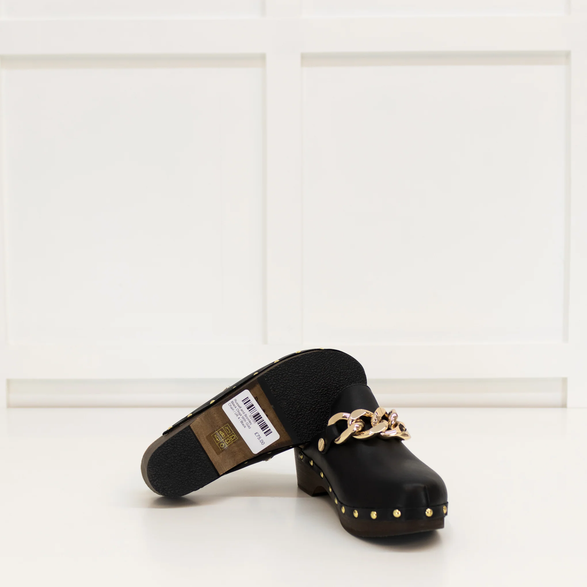 Russell & Bromley Black Clogs With Gold Chain - Image 5