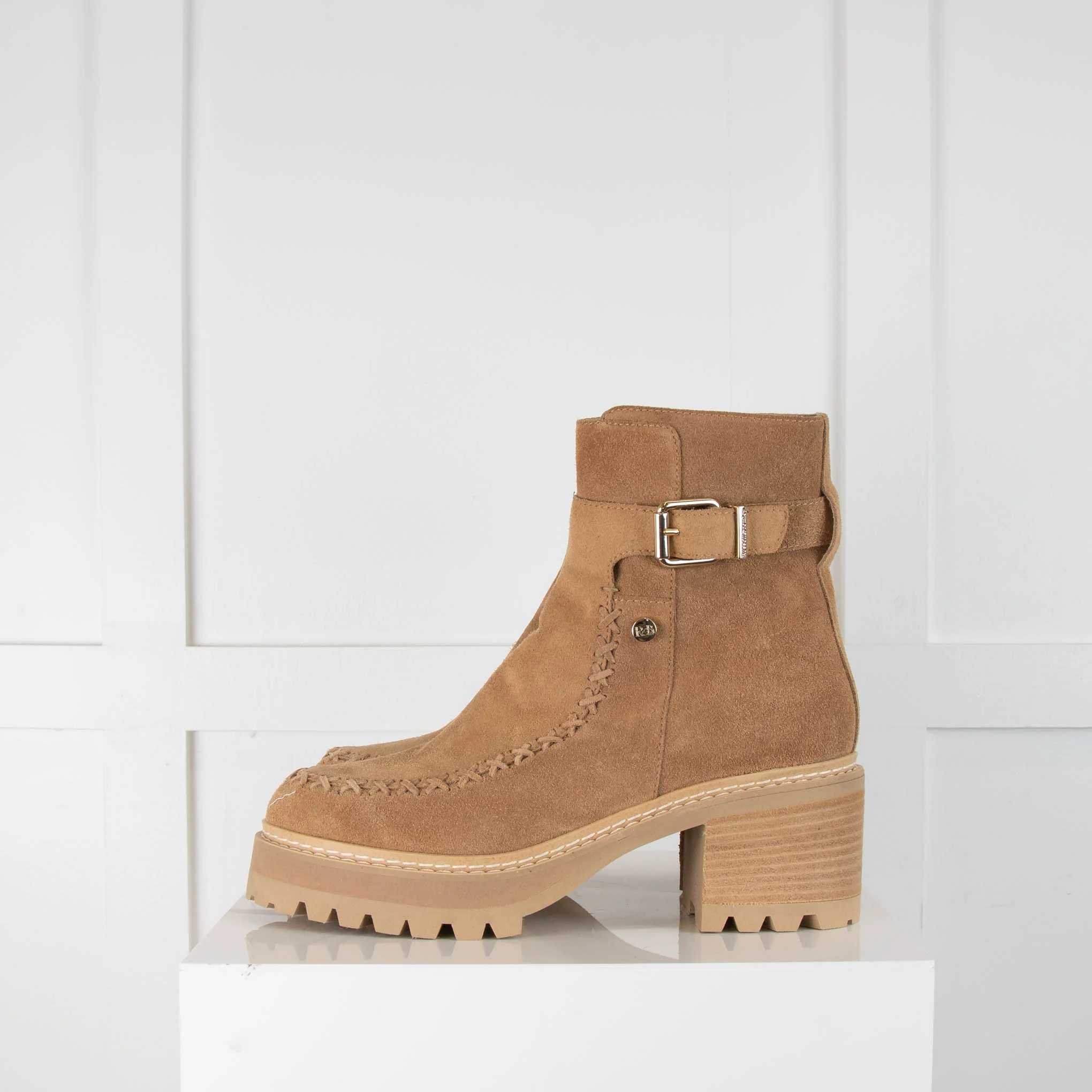 Russell & Bromley Beige Suede Chunky Heel Boots - Image 3