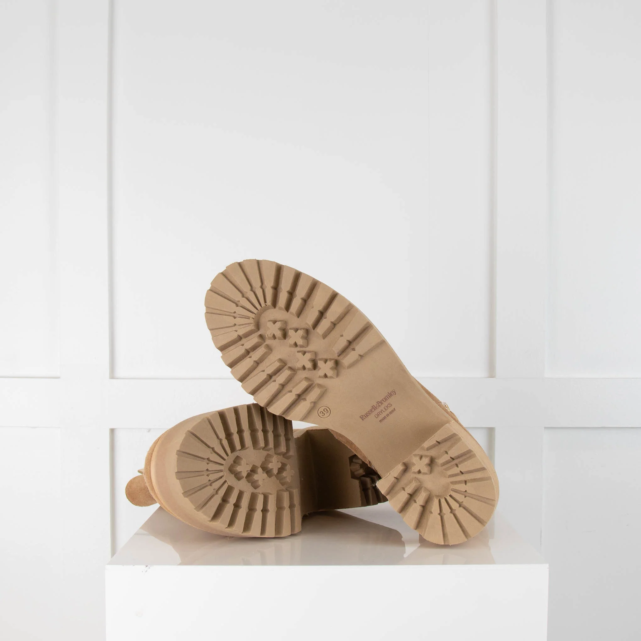 Russell & Bromley Beige Suede Chunky Heel Boots - Image 5