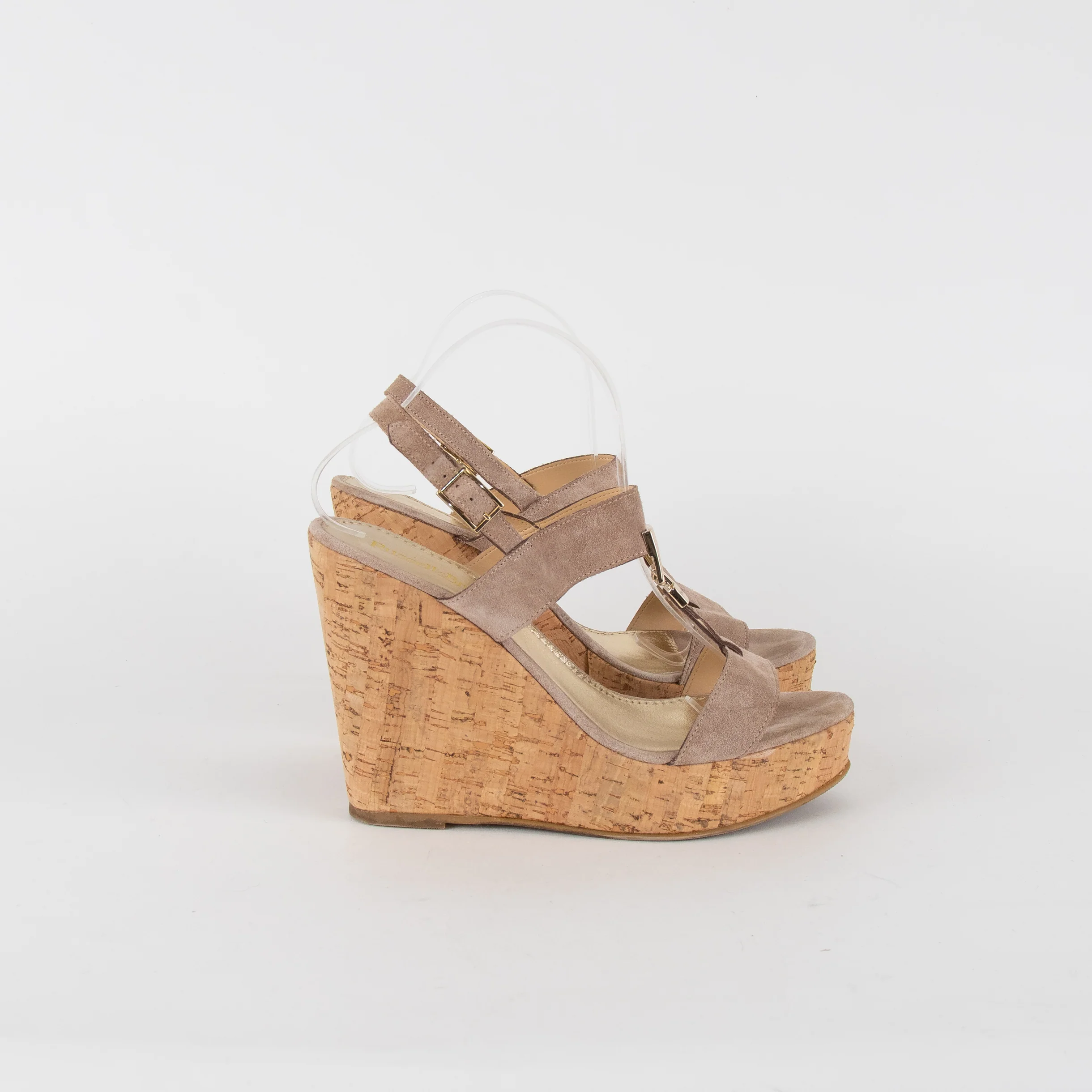 Russell & Bromley Beige Suede Cork Wedge Sandals - Image 6