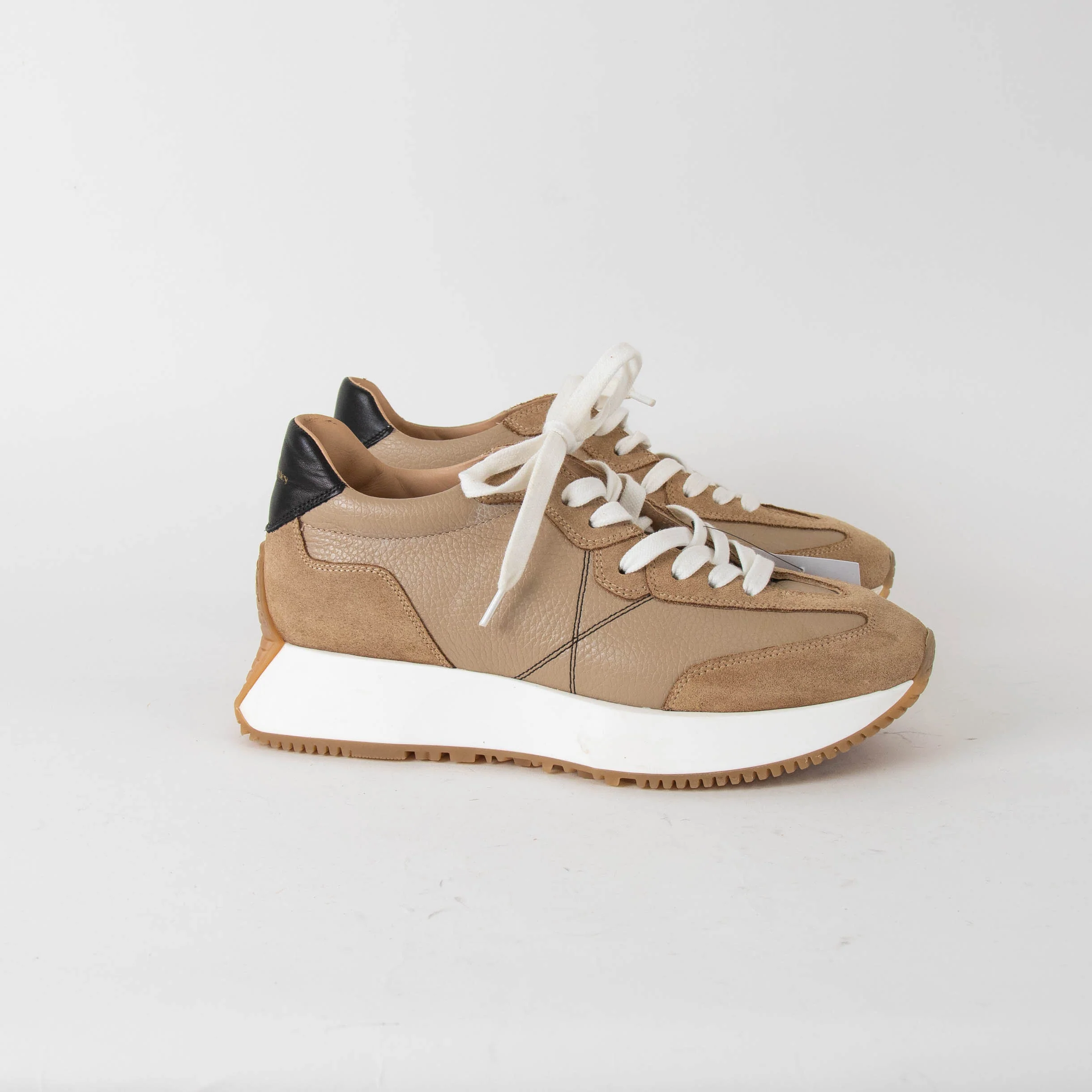 Russell & Bromley Tan Lace Up Platform Trainers - Image 5