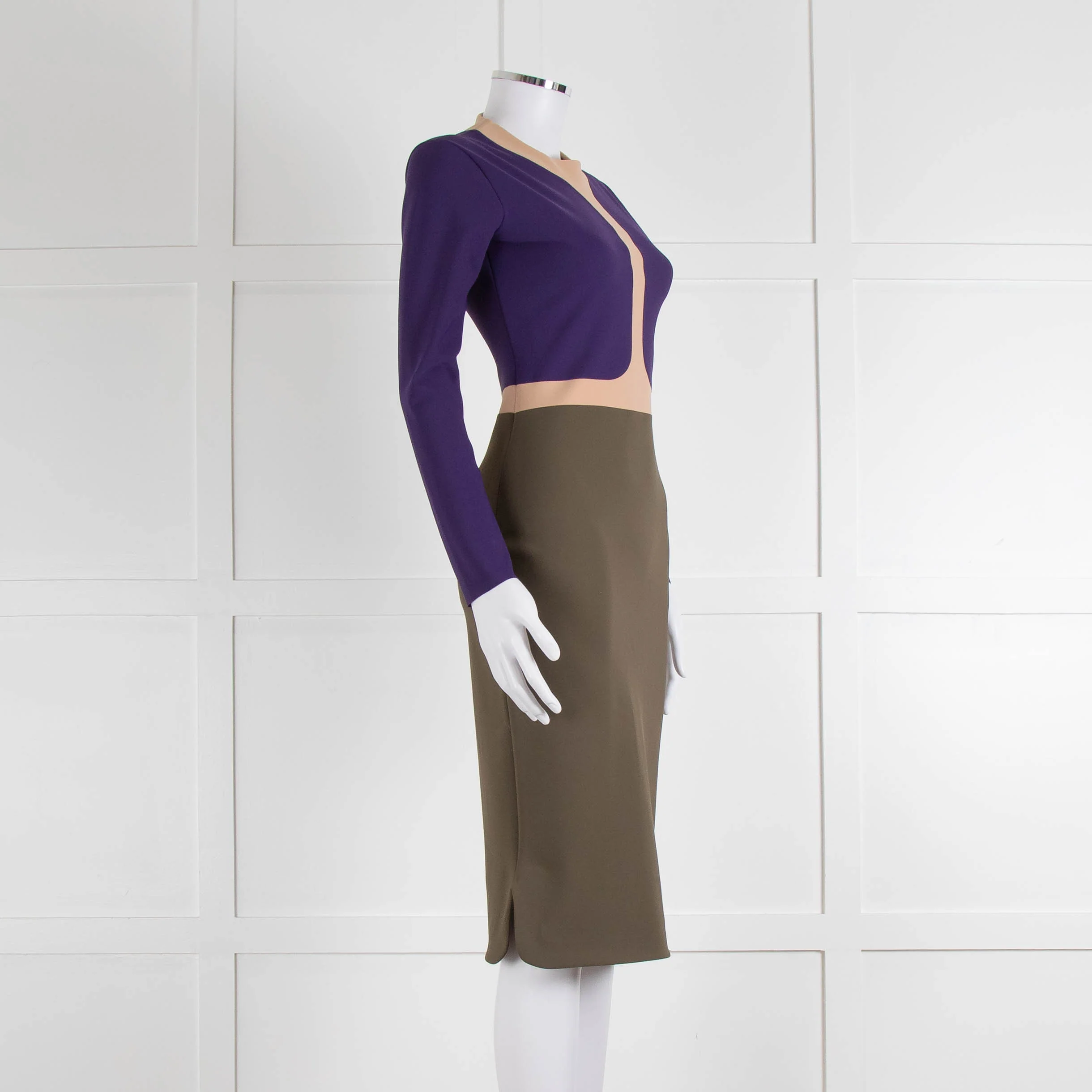 S Dress Purple Khaki Pink Trim Body Con Dress - Image 2
