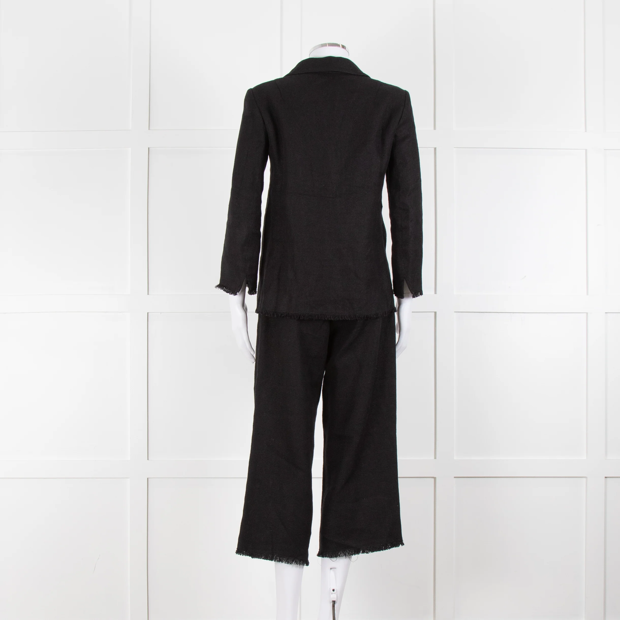 S Max Mara Black Linen Cotton Blend Frayed Hem Trousers - Image 2