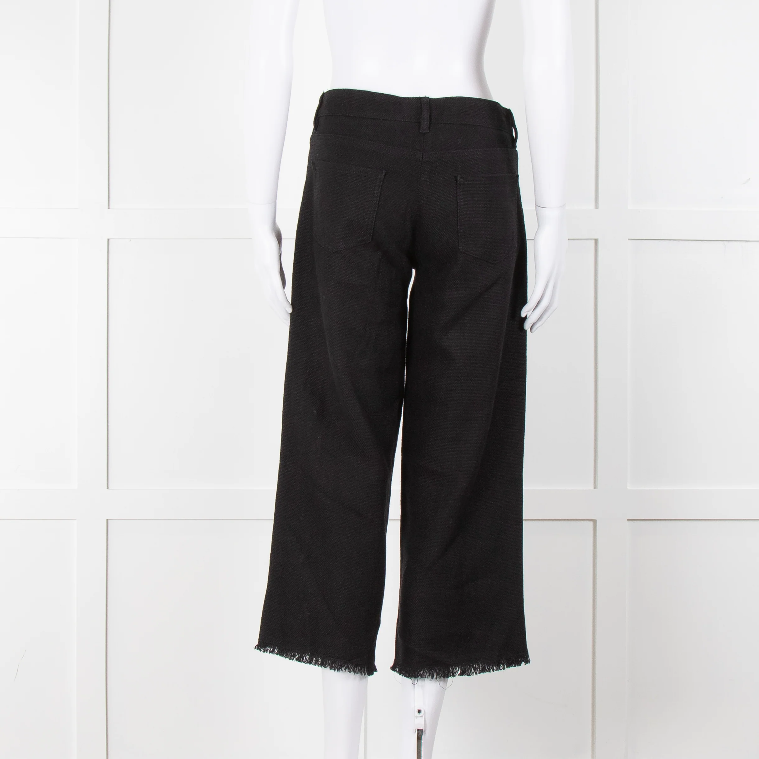 S Max Mara Black Linen Cotton Blend Frayed Hem Trousers - Image 7