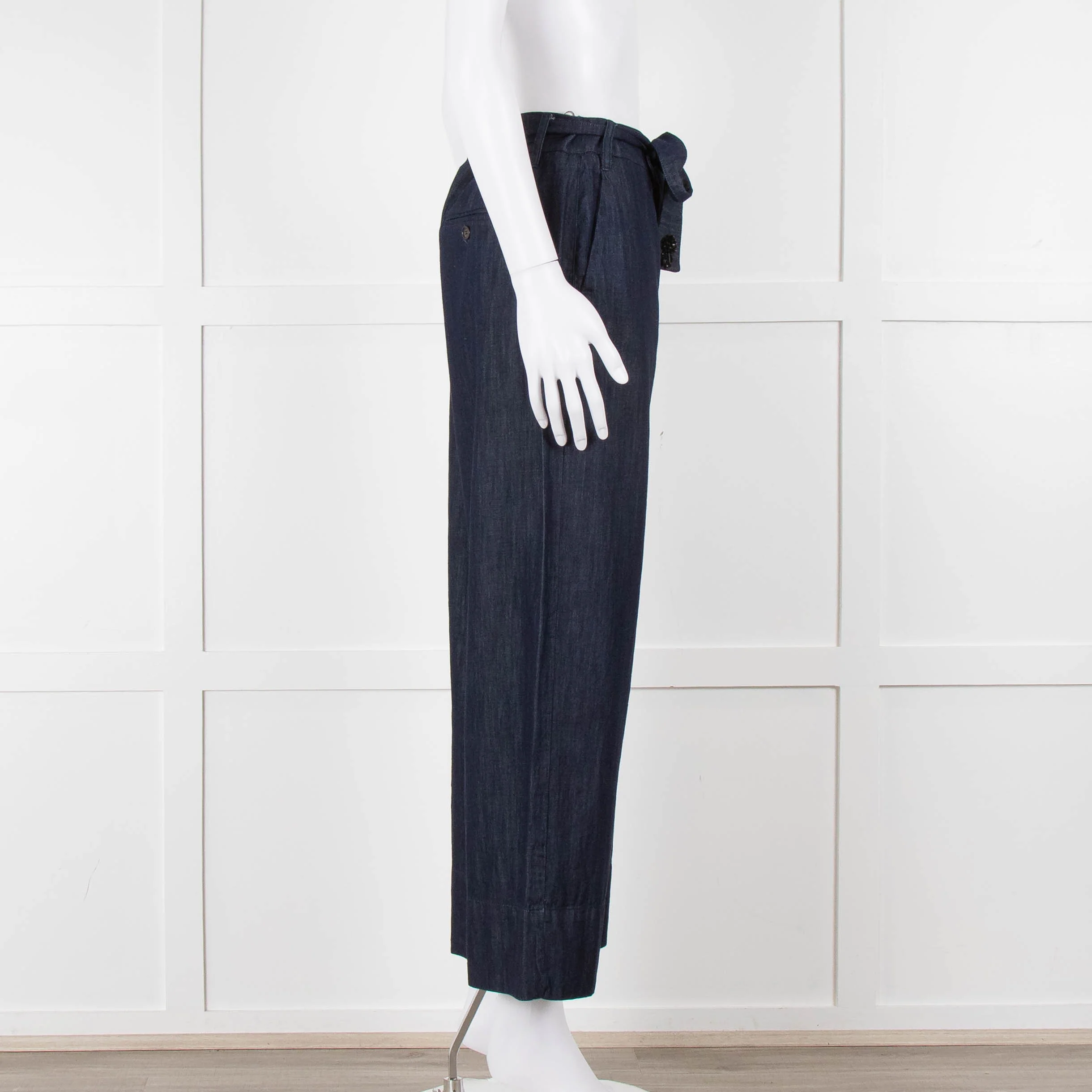 S Max Mara Blue Cotton Embellished Detail Cotton Wide Leg Trousers - Image 3